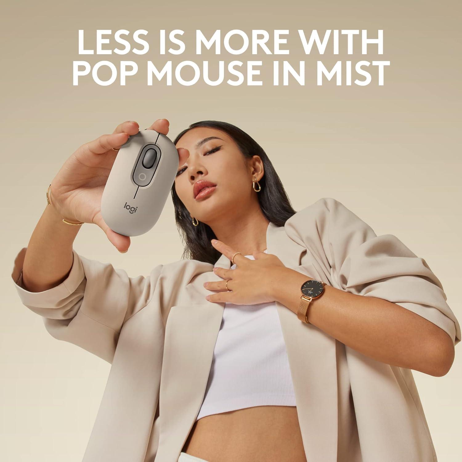 Logitech POP Mouse, Wireless Mouse with Customizable Emojis, SilentTouch Technology, Precision/Speed Scroll, Compact Design, Bluetooth, Multi-Device, OS Compatible - Mist