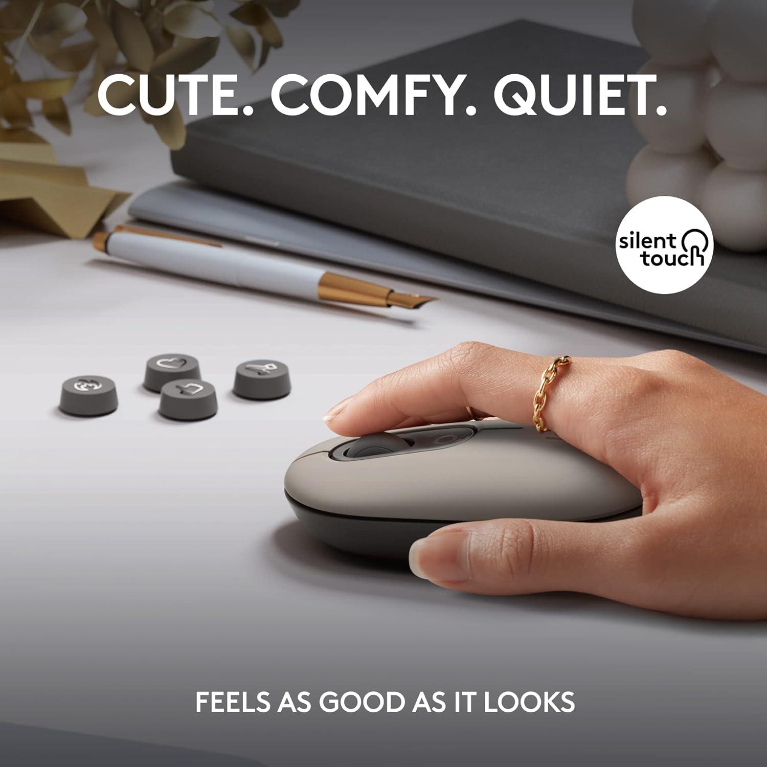 Logitech POP Mouse, Wireless Mouse with Customizable Emojis, SilentTouch Technology, Precision/Speed Scroll, Compact Design, Bluetooth, Multi-Device, OS Compatible - Mist