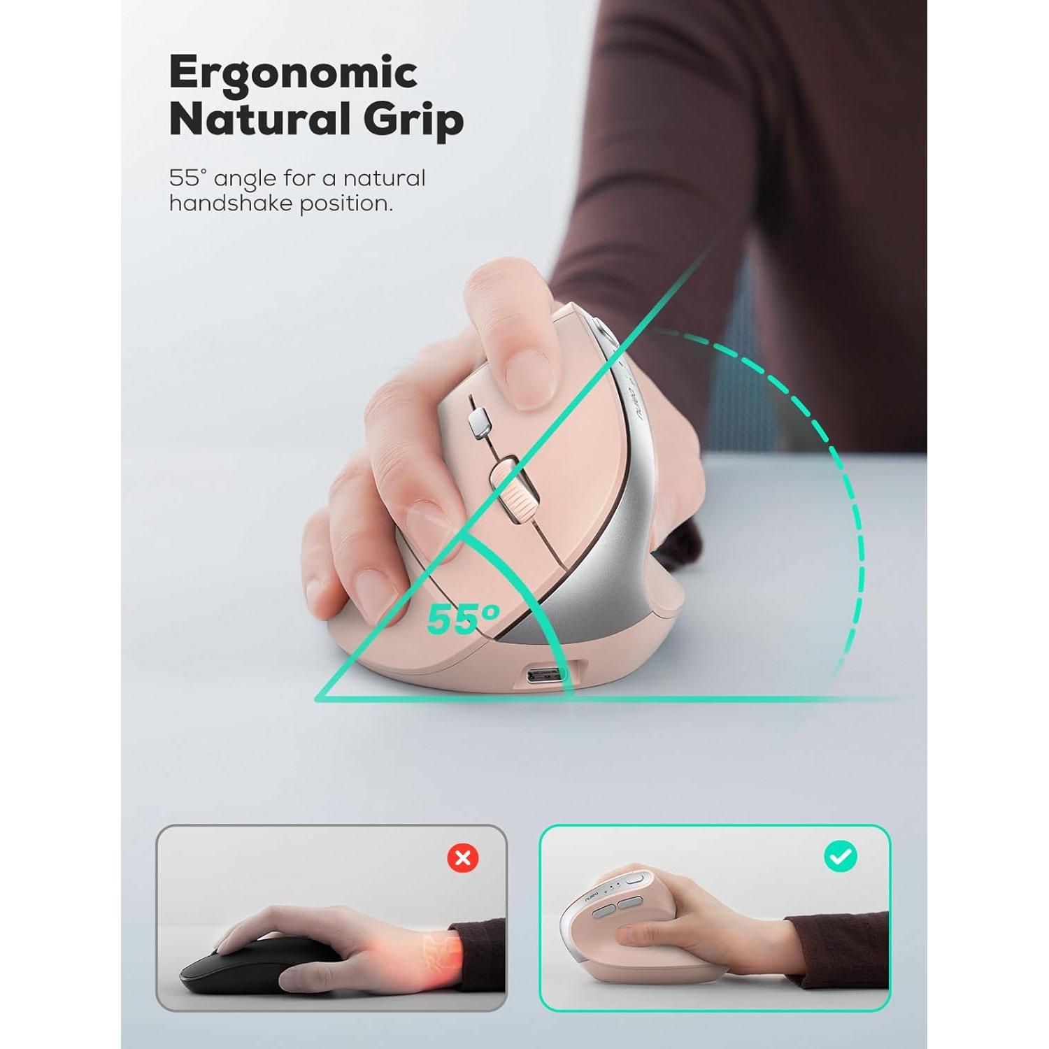 Ratón Vertical Ergonómico Nulea MD280 Inalámbrico Rosa 4 DPI