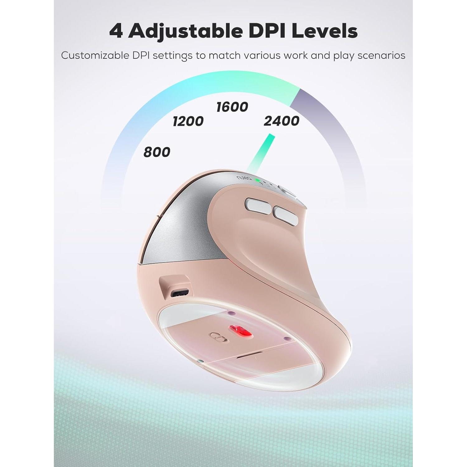 Ratón Vertical Ergonómico Nulea MD280 Inalámbrico Rosa 4 DPI