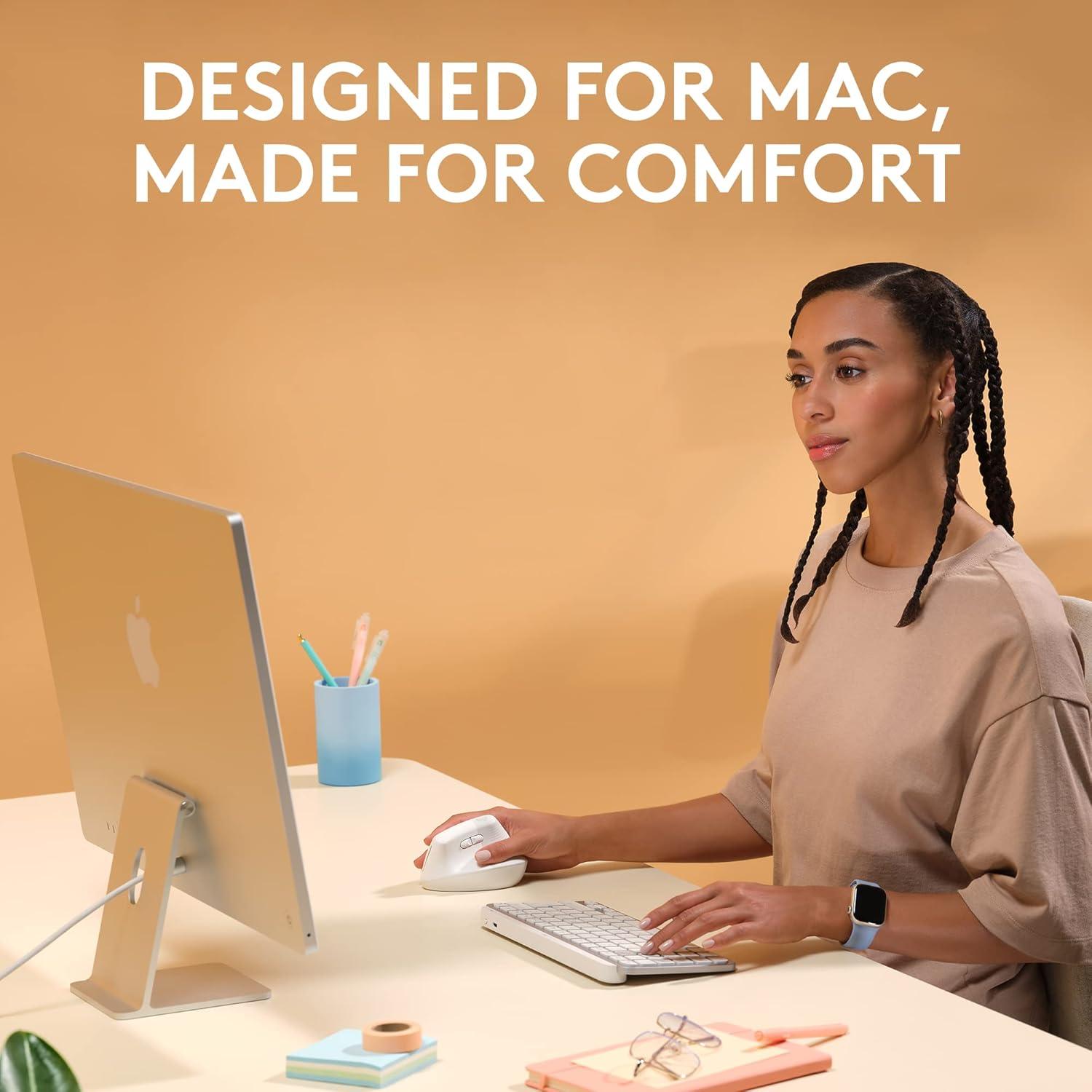Logitech Lift Ratón Vertical Ergonómico Inalámbrico para Mac - Blanco Off
