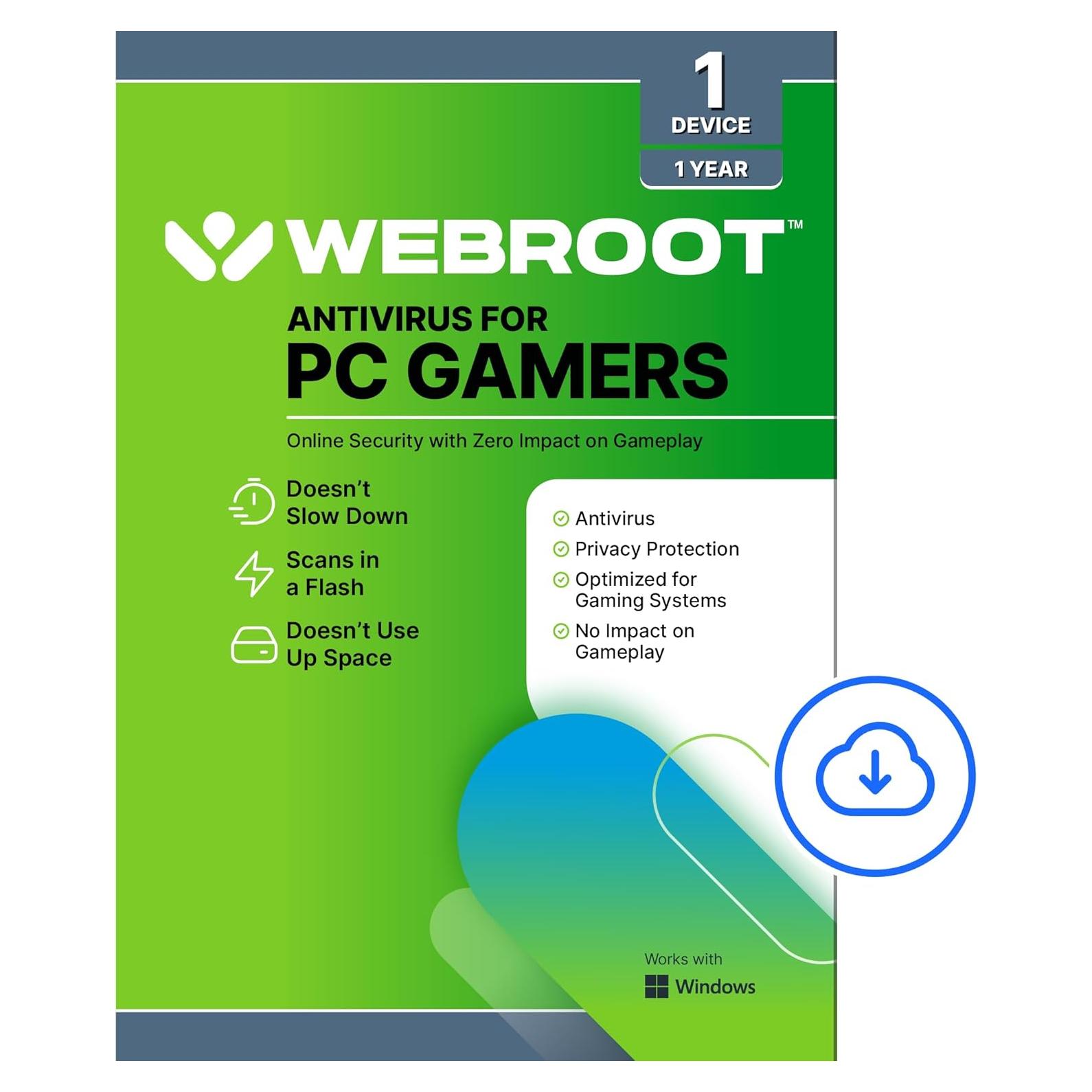 Antivirus Webroot para PC Gamers 2025 | 1 Dispositivo | 1 Año