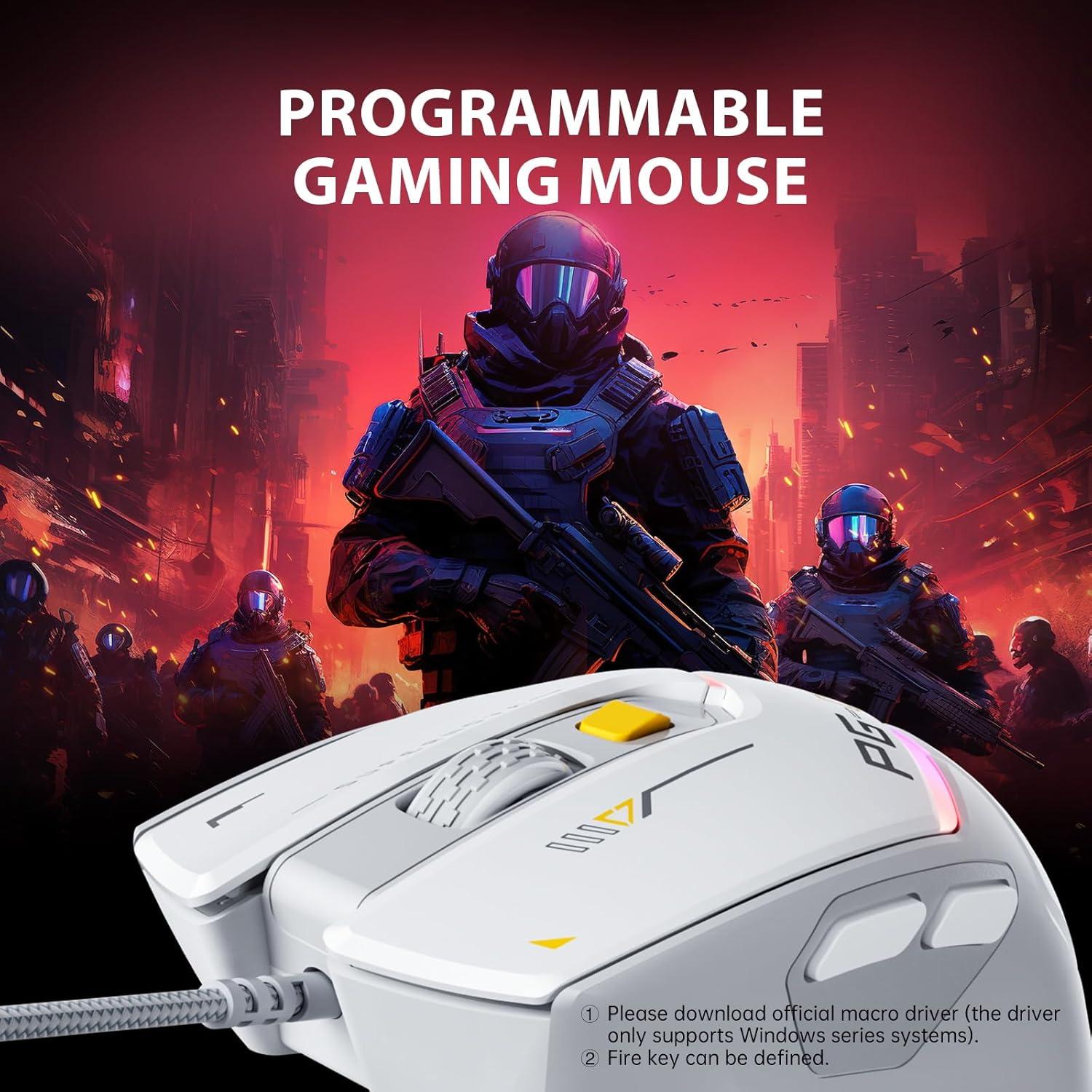 Ratón de Juego INPHIC PG1 Ergonómico 12800 DPI RGB Blanco Gris