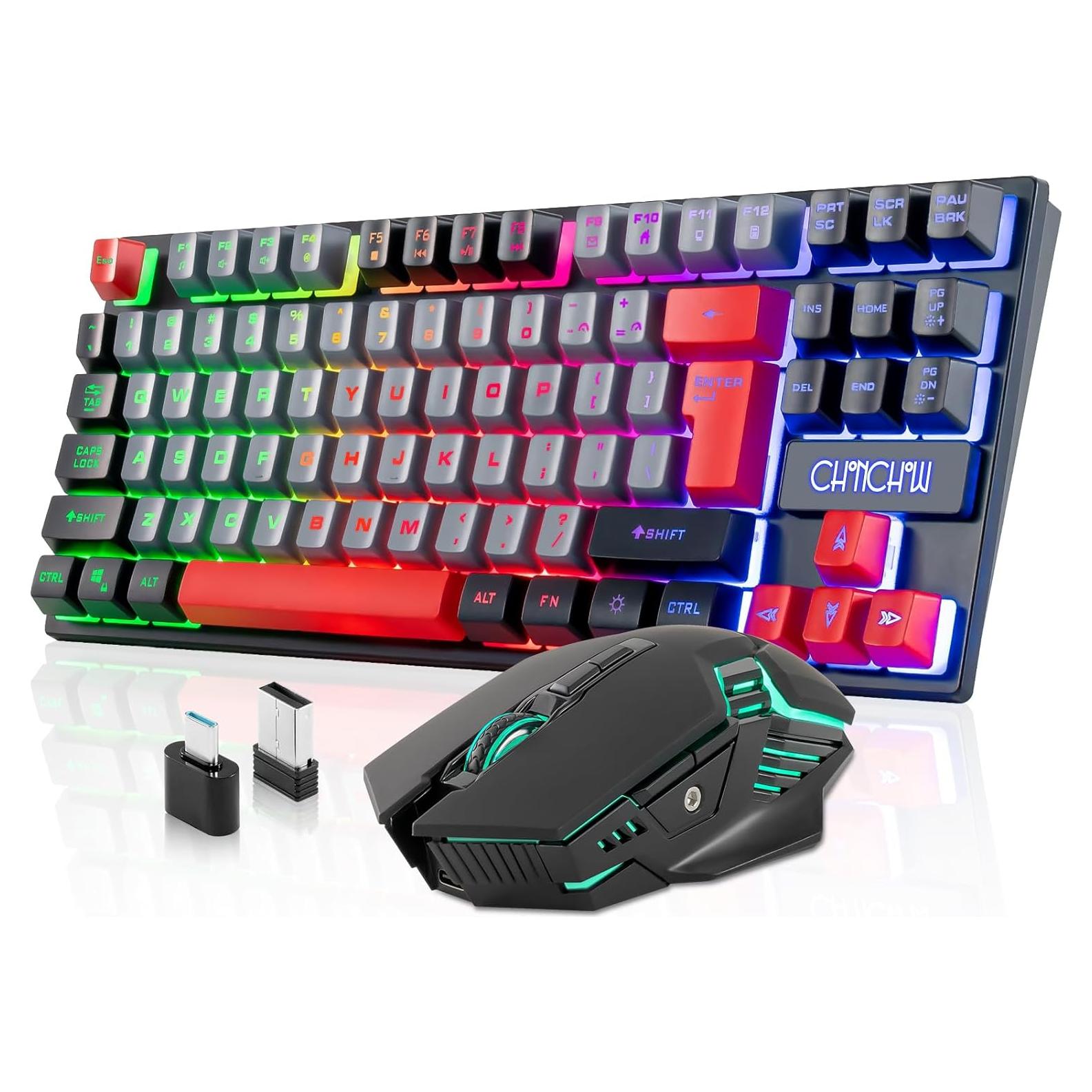 Conjunto Teclado y Ratón Inalámbrico CHONCHOW RGB 87 Teclas