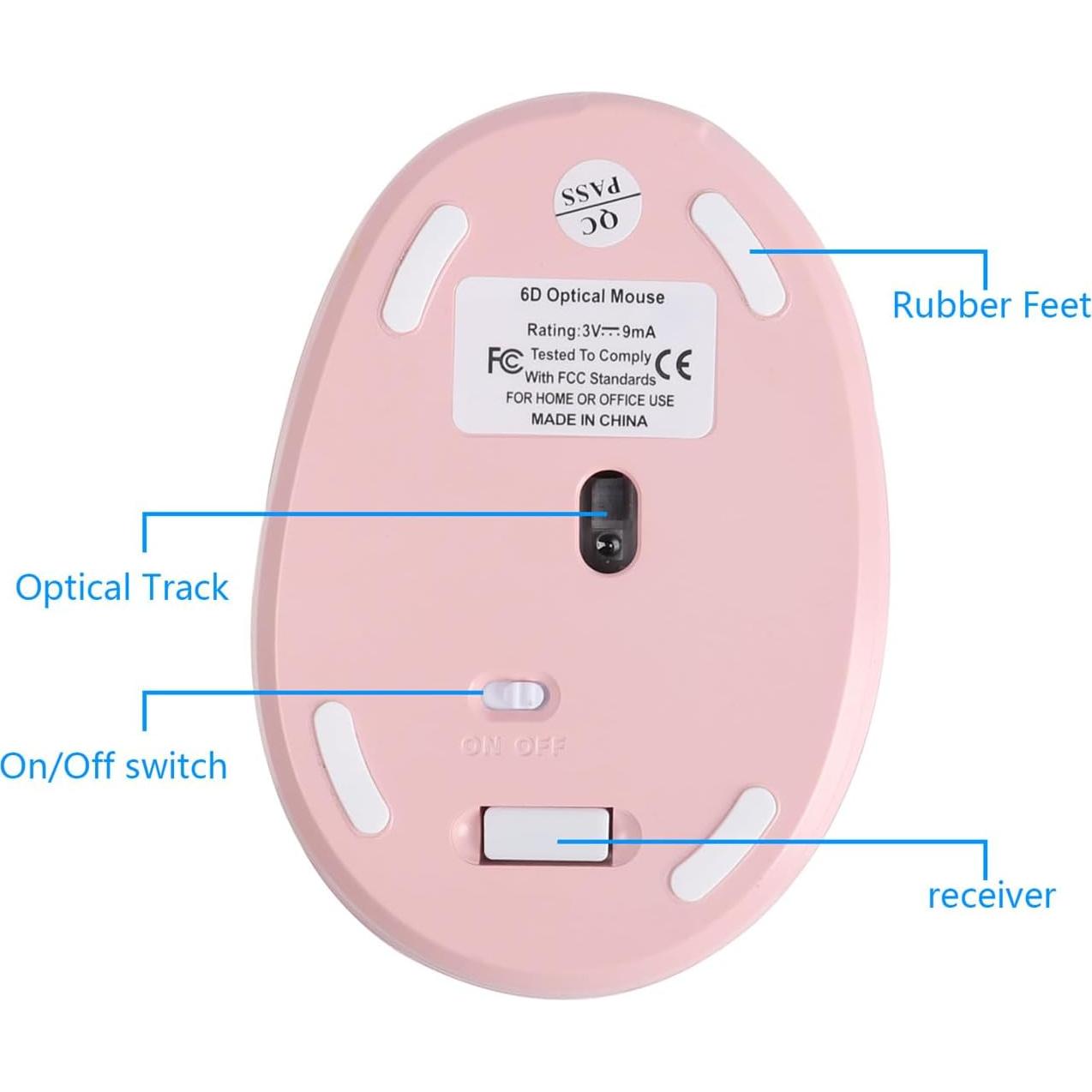 Ratón Ergonómico Inalámbrico VicTsing Rosa Recargable 1600DPI