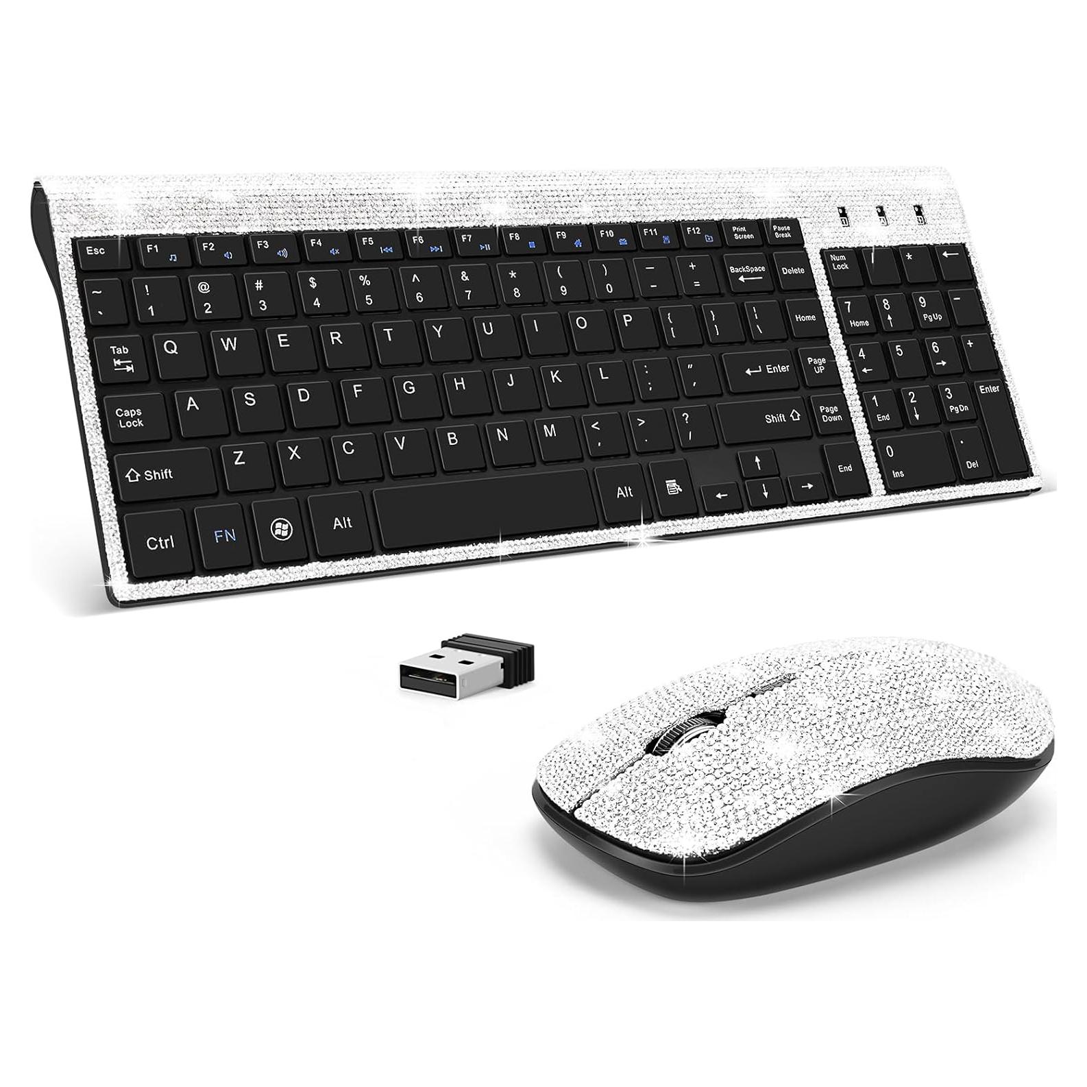 Teclado y Ratón Inalámbricos Fonicer Plata Brillantes 2.4G