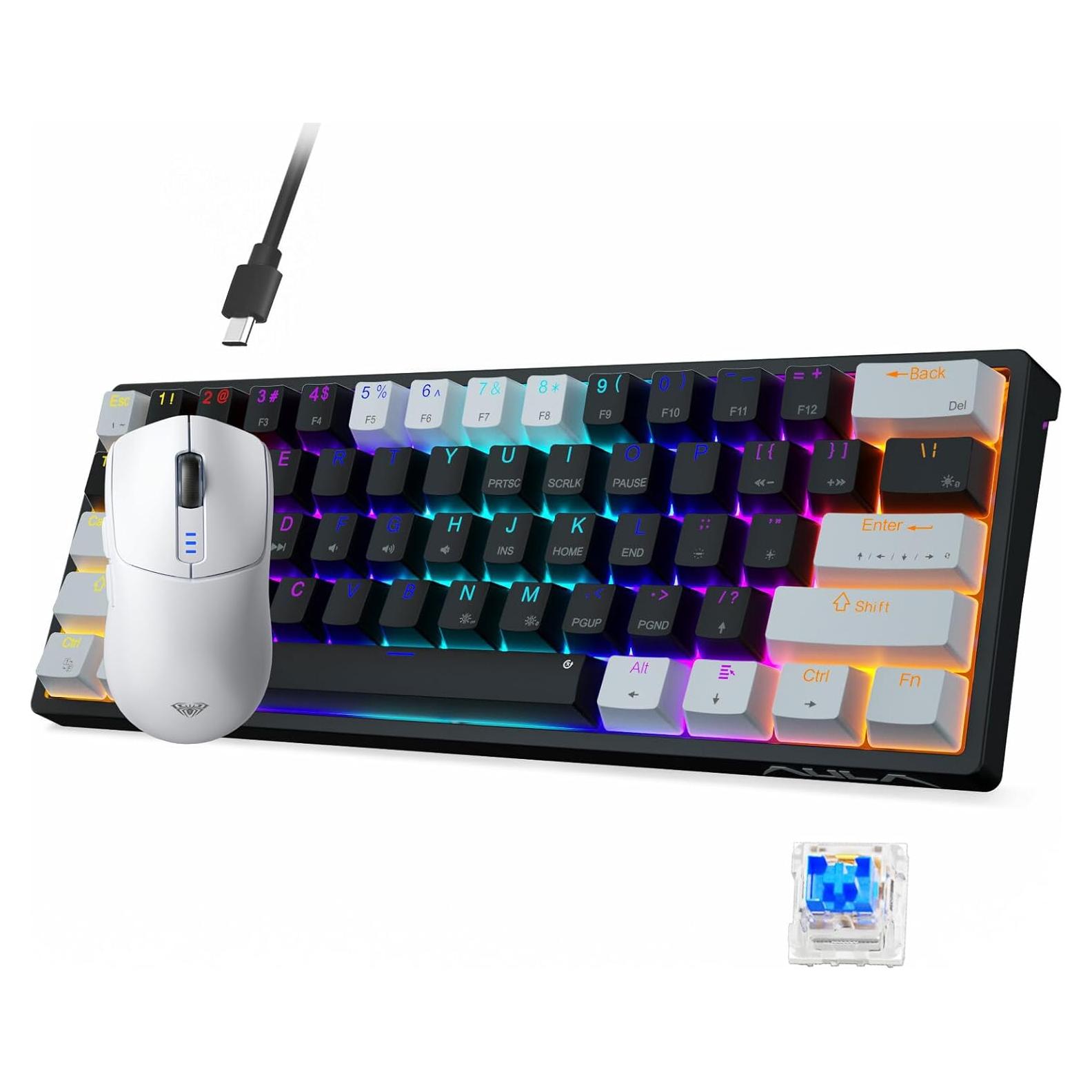 AULA SC580 Ratón Gaming Inalámbrico 10000DPI + Teclado Mecánico RGB