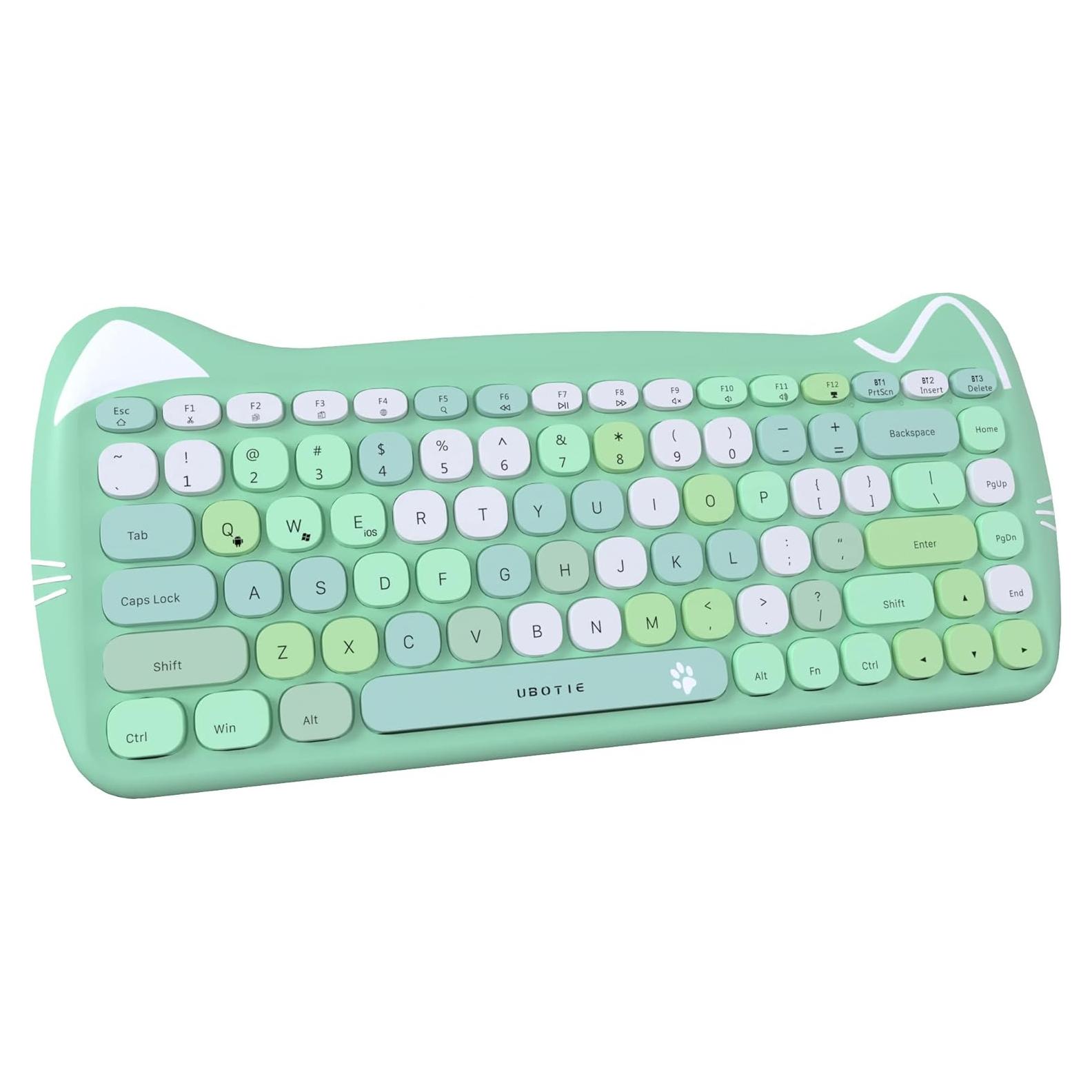 Teclado Inalámbrico Bluetooth UBOTIE Compacto Verde Colorido