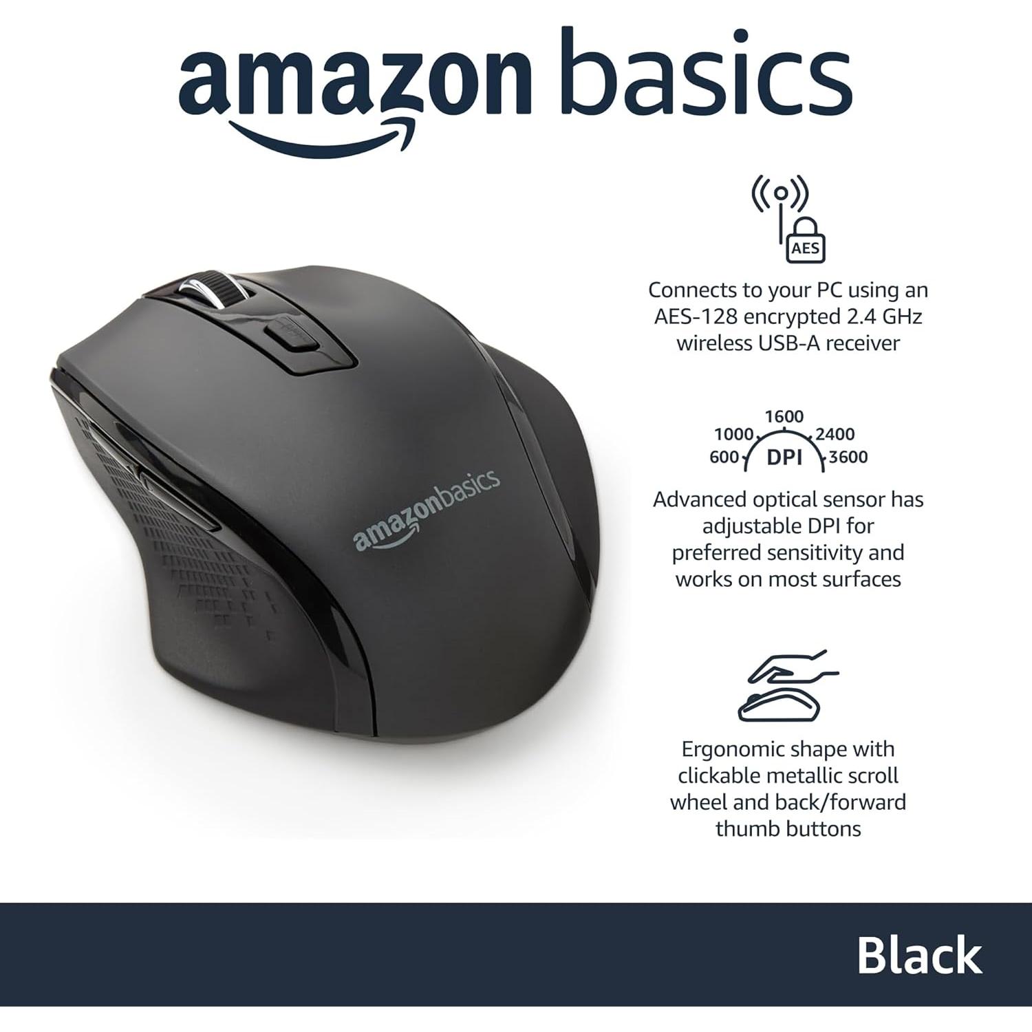 Ratón Inalámbrico Ergonómico Amazon Basics Negro 2.4 GHz