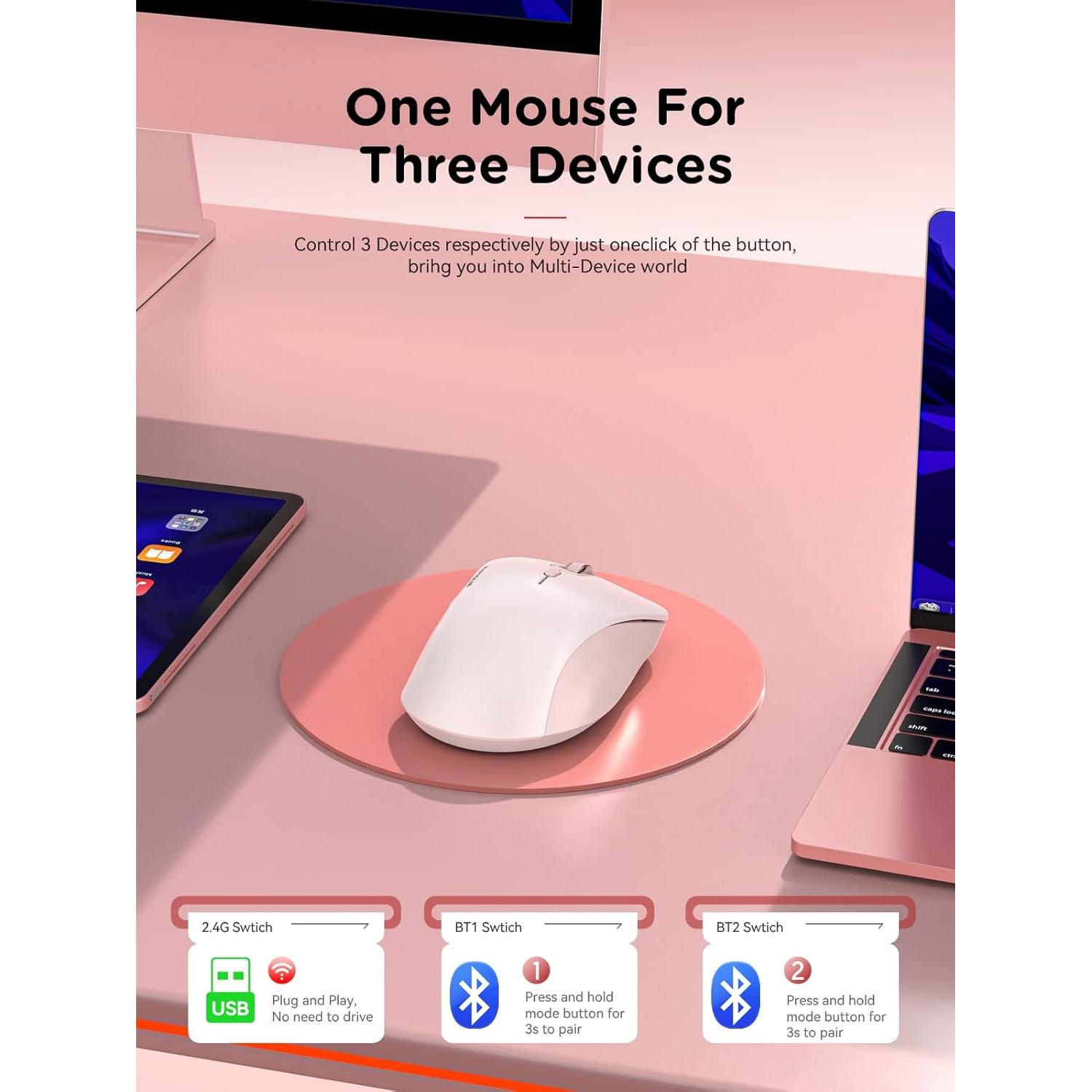 Ratón Inalámbrico Bluetooth RAPIQUE R-09 Rosa Ergonómico