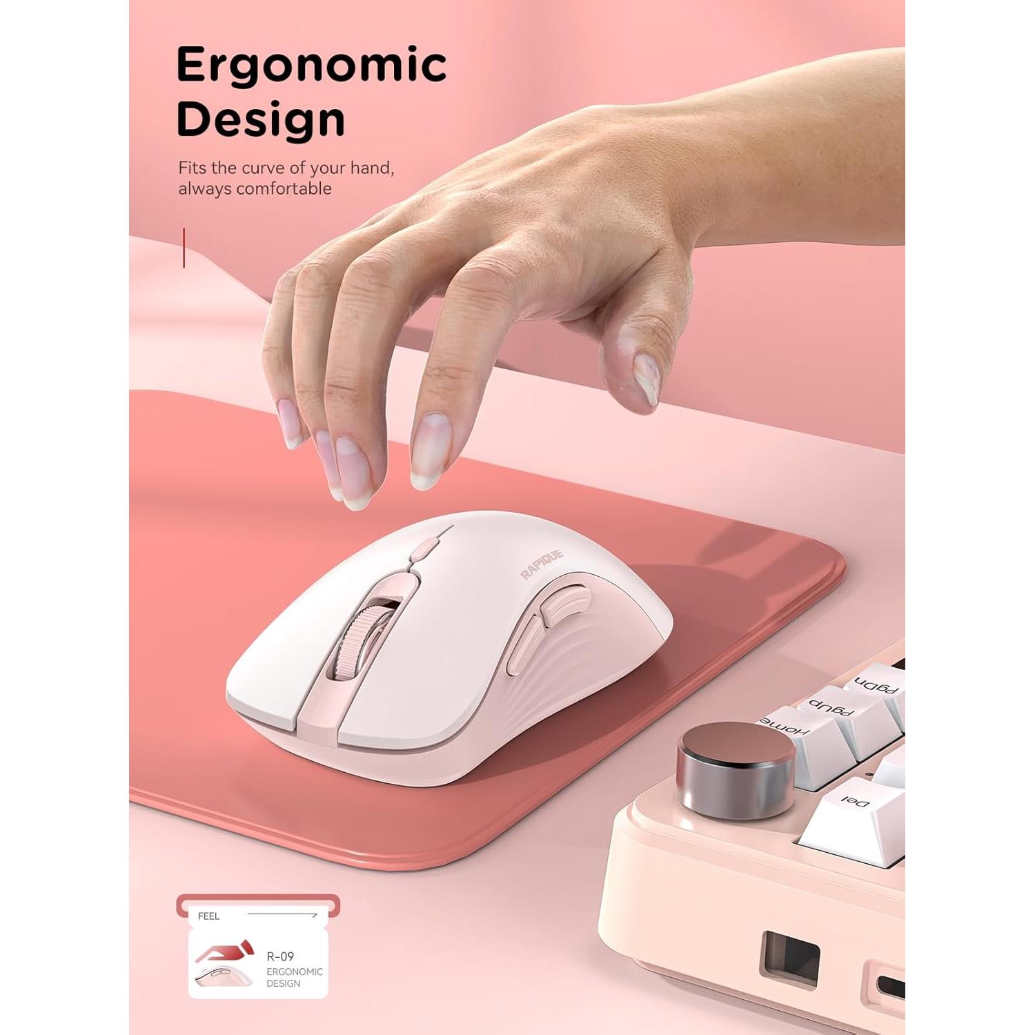 Ratón Inalámbrico Bluetooth RAPIQUE R-09 Rosa Ergonómico