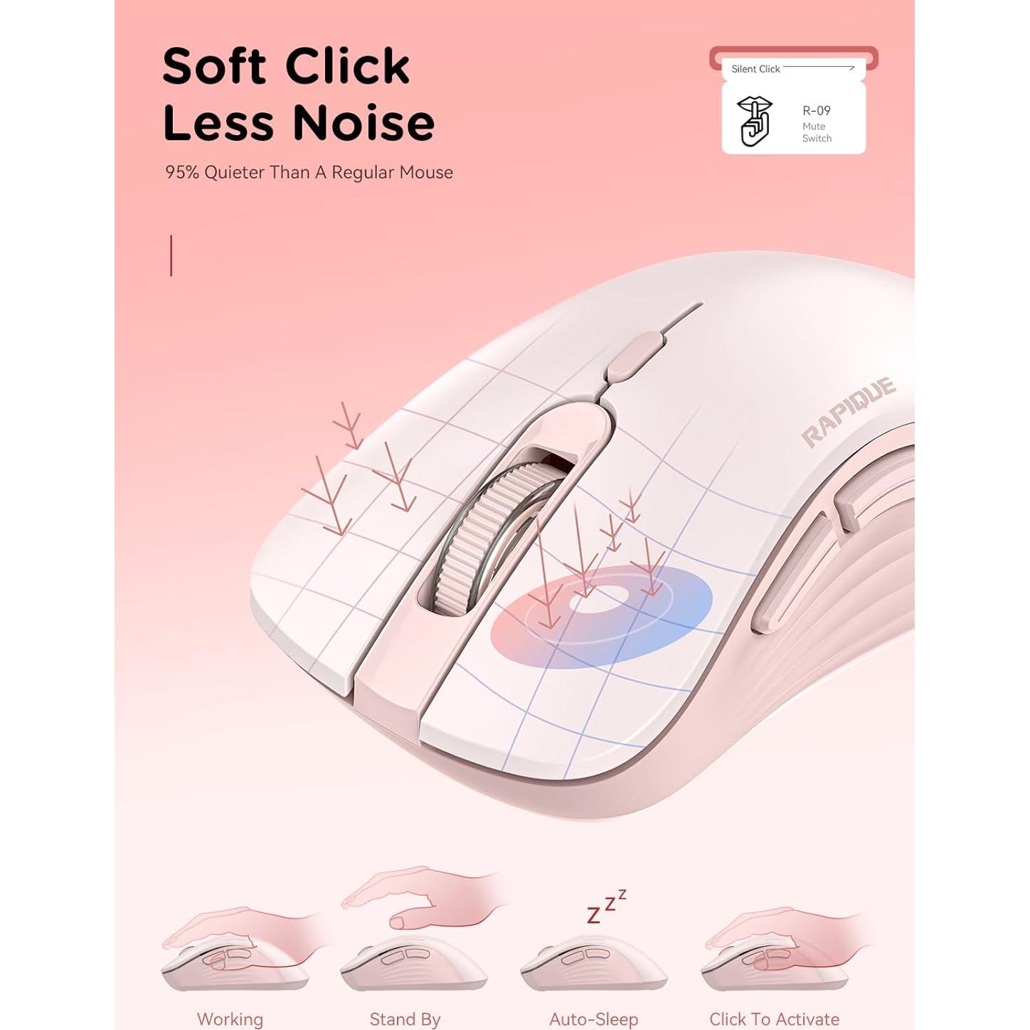 Ratón Inalámbrico Bluetooth RAPIQUE R-09 Rosa Ergonómico