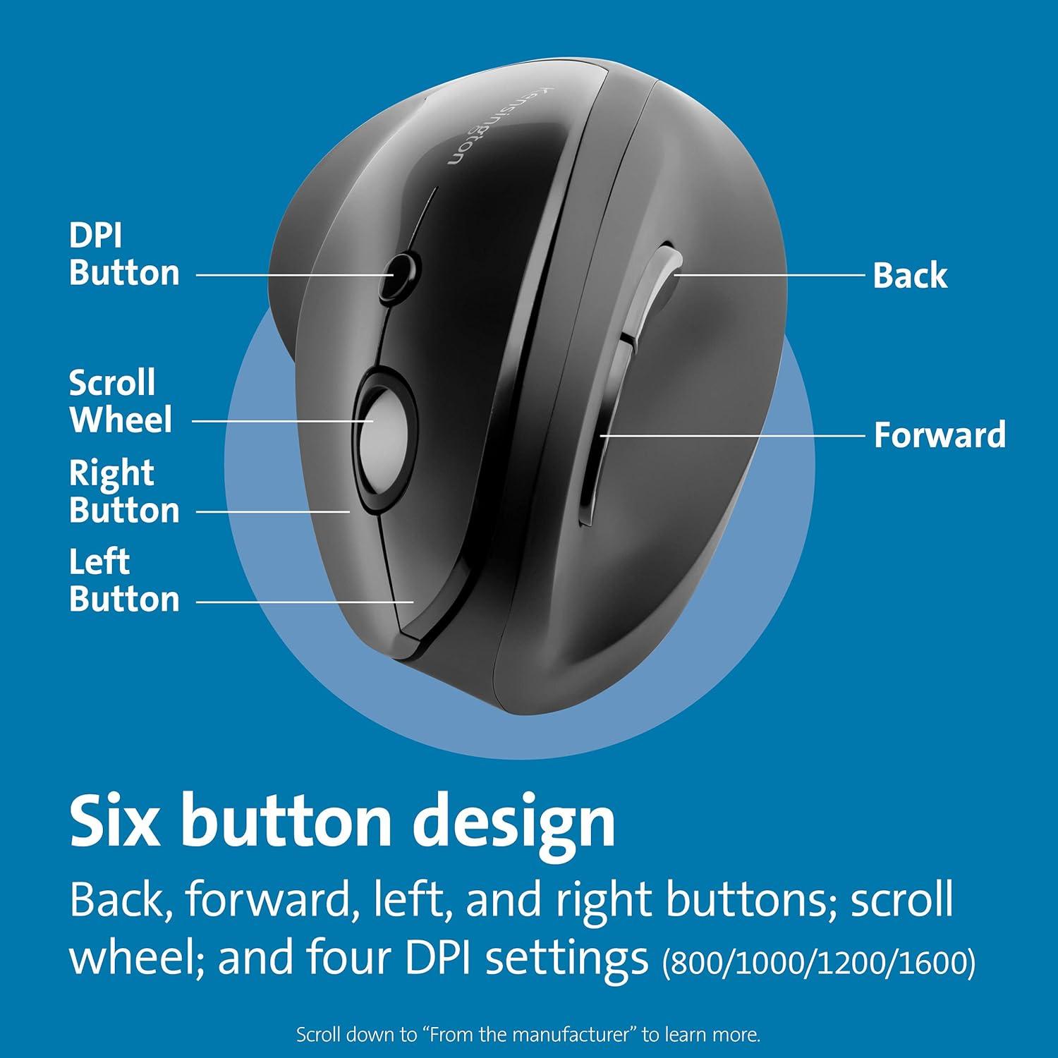 Mouse Inalámbrico Vertical Kensington Pro Fit Ergo Negro