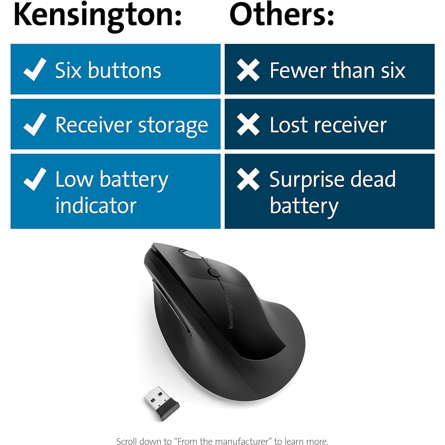 Mouse Inalámbrico Vertical Kensington Pro Fit Ergo Negro