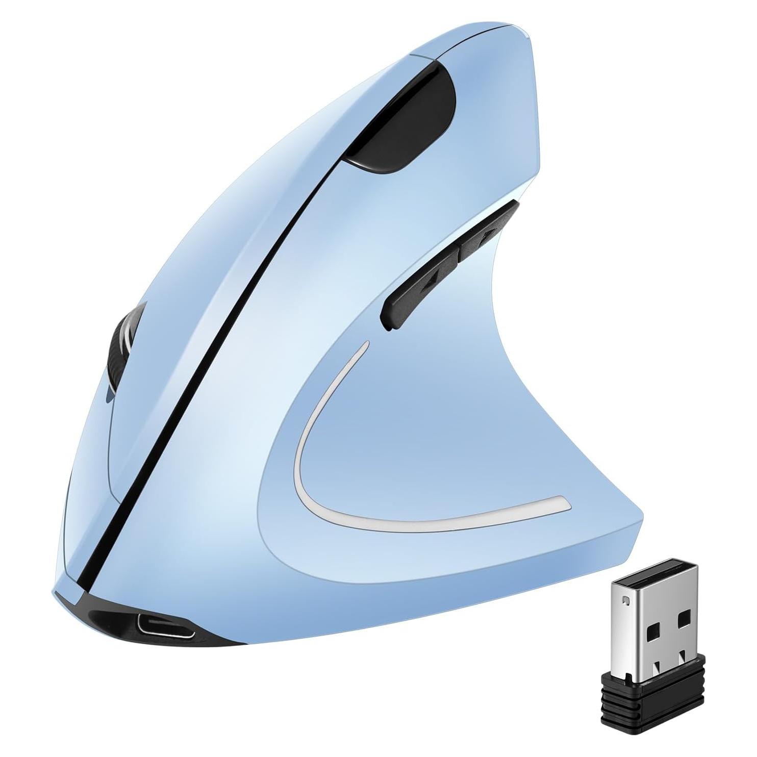 Ergonomic Mouse，Vertical Mouse Wireless, 6 Buttons, 1600 DPI, 2.4G Optical, Ergonomic Wireless Design ，Blue Vertical Rechargeable Mouse，Compatible with Mac, iPad, Tablets, laptops, PC.