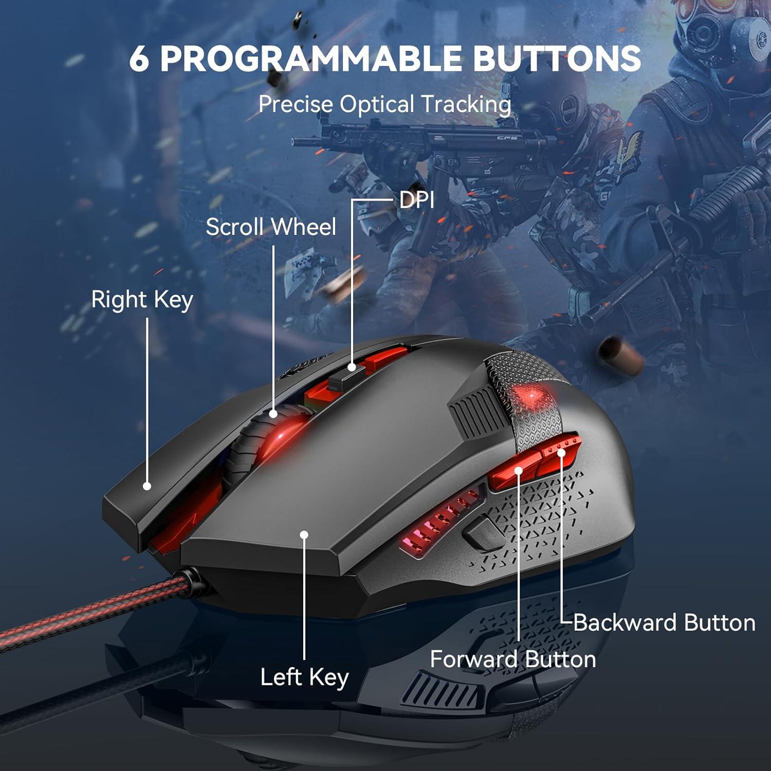 Ratón Gaming TECKNET USB 8000 DPI 6 Botones RGB Rojo