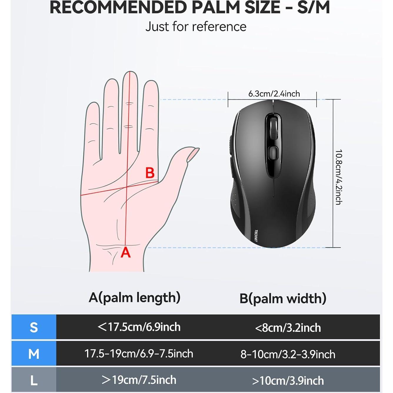 Ratón Inalámbrico TECKNET 4000DPI Bluetooth y USB-A Negro