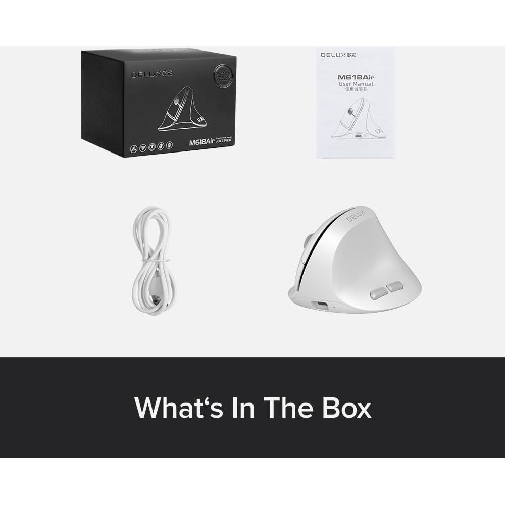 DeLUX Ergonomic Mouse Wireless for Small Hands, Rechargeable Vertical Mouse, 84g Lightweight, 4000 DPI, 6 Buttons, 2.4G + BT 5.2 Dual-Mode for Carpal Tunnel, for Window, MacOS, Laptop (M618Air-White)