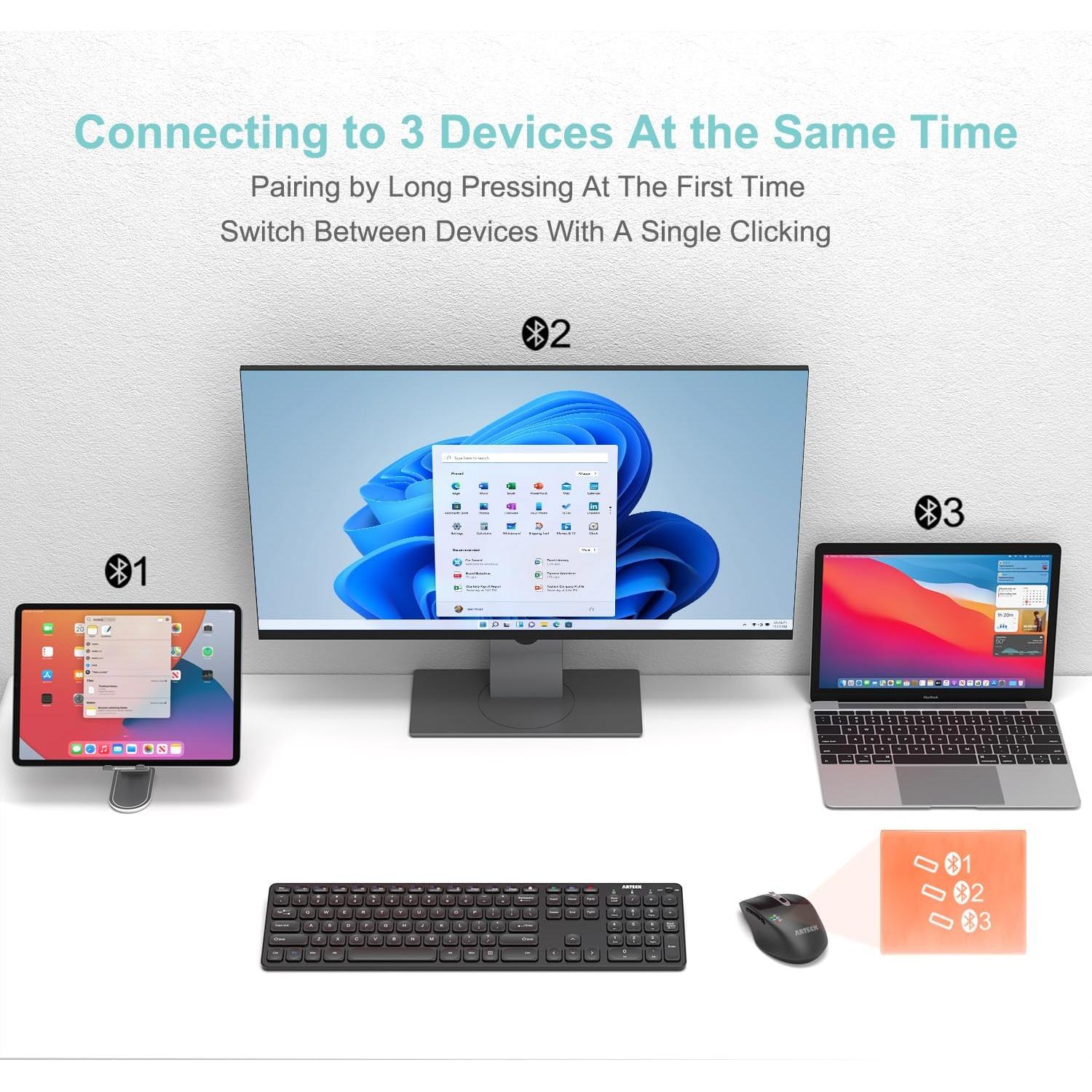 Ratón Inalámbrico Bluetooth Arteck MB167 Ergonómico 7 Botones