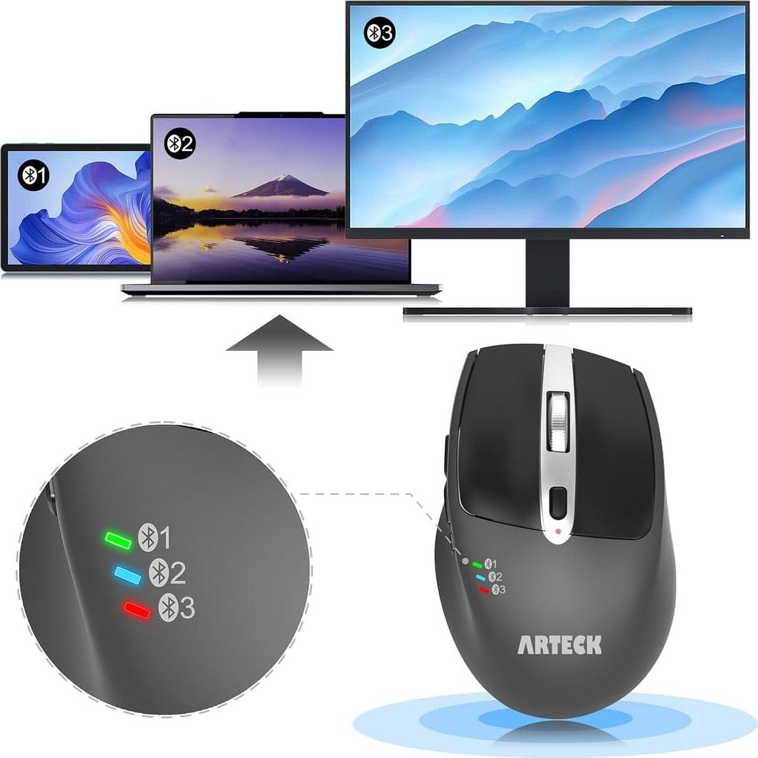 Ratón Inalámbrico Bluetooth Arteck MB167 Ergonómico 7 Botones