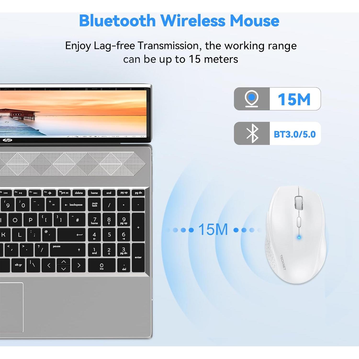 Ratón Inalámbrico Bluetooth TECKNET 4800 DPI Blanco