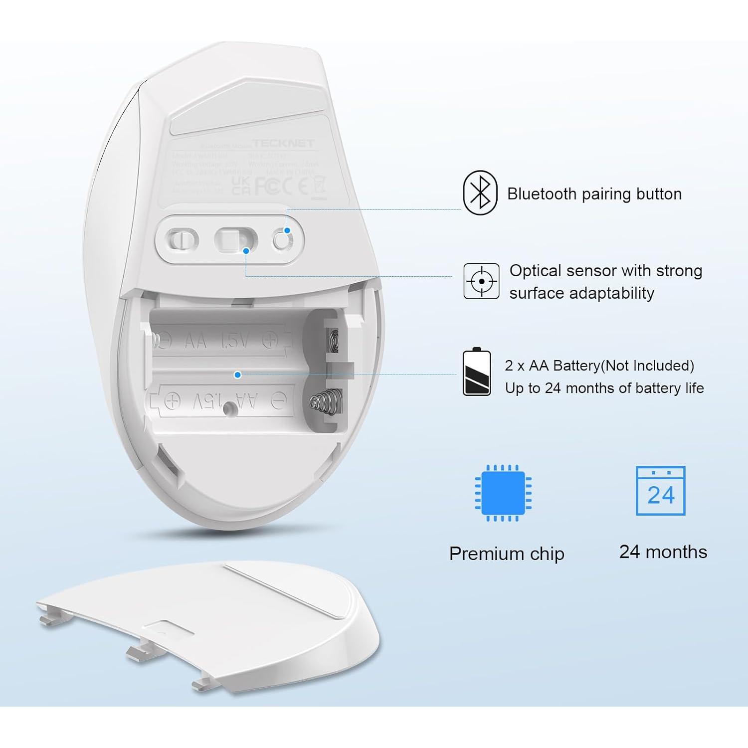 Ratón Inalámbrico Bluetooth TECKNET 4800 DPI Blanco