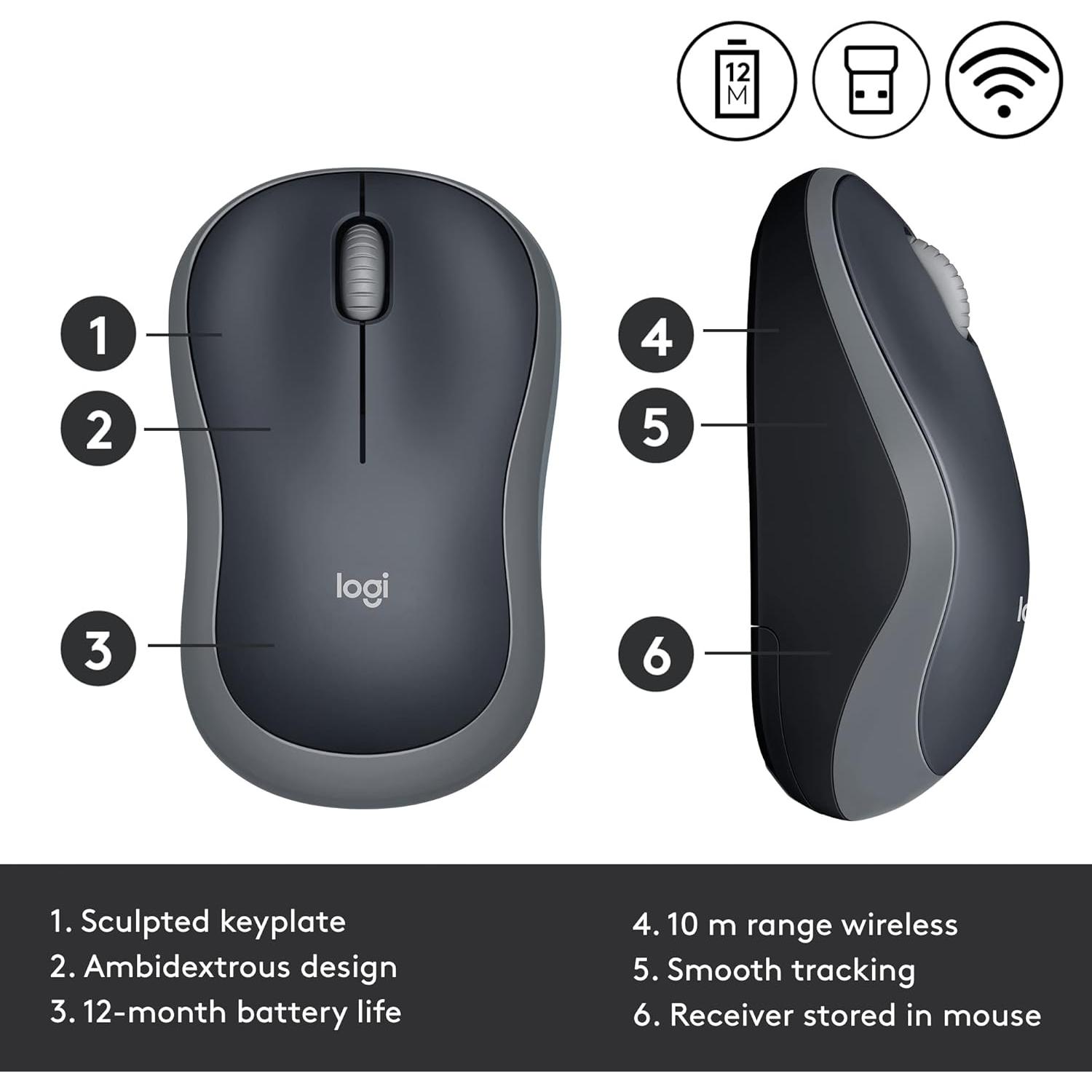 Logitech M185 Ratón Inalámbrico 2.4GHz USB Gris Rápido