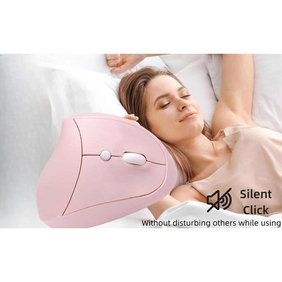 Ratón Inalámbrico Ergonómico Vertical Rosa Recargable para PC