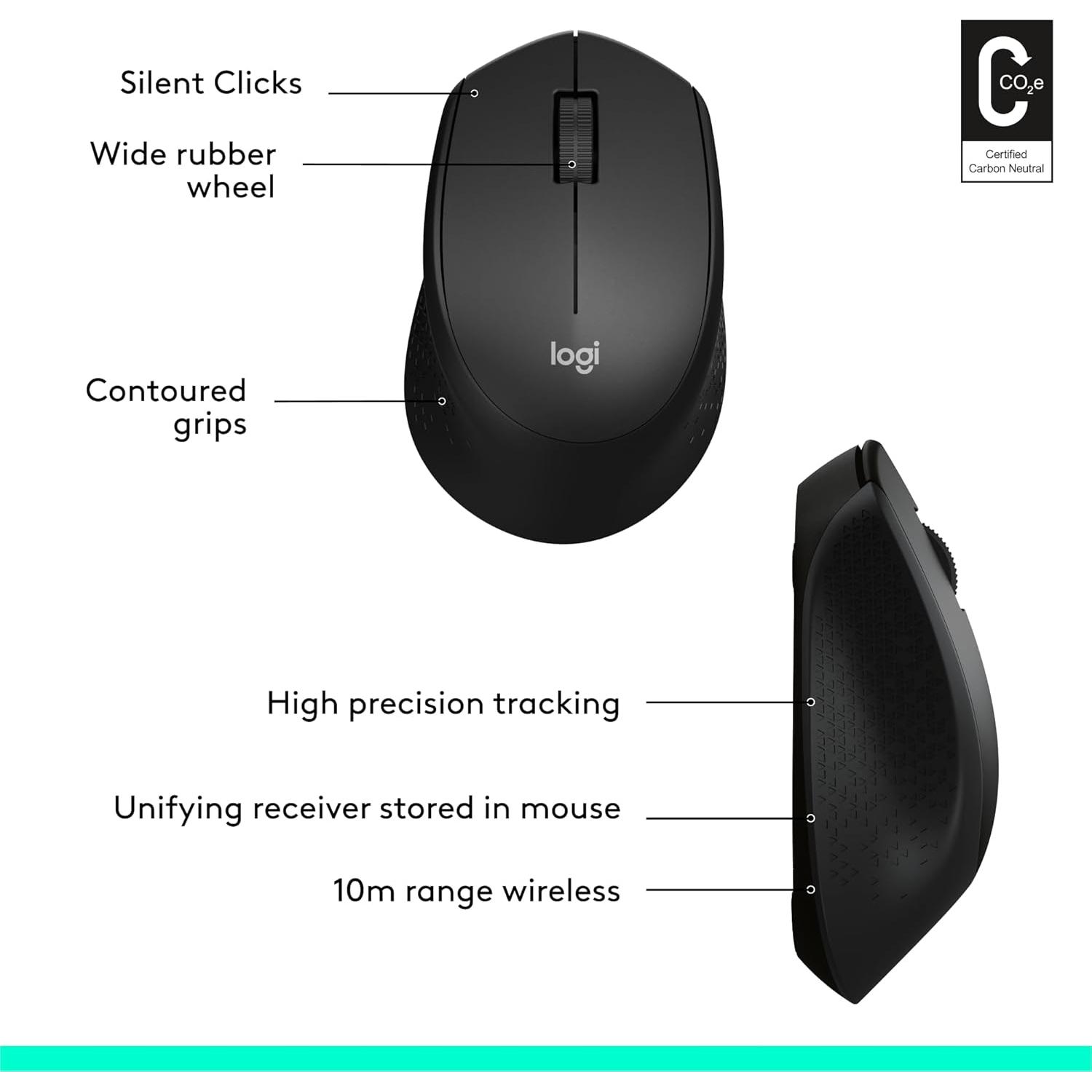 Ratón Inalámbrico Logitech M330 SILENT - Negro, 2.4GHz, Óptico