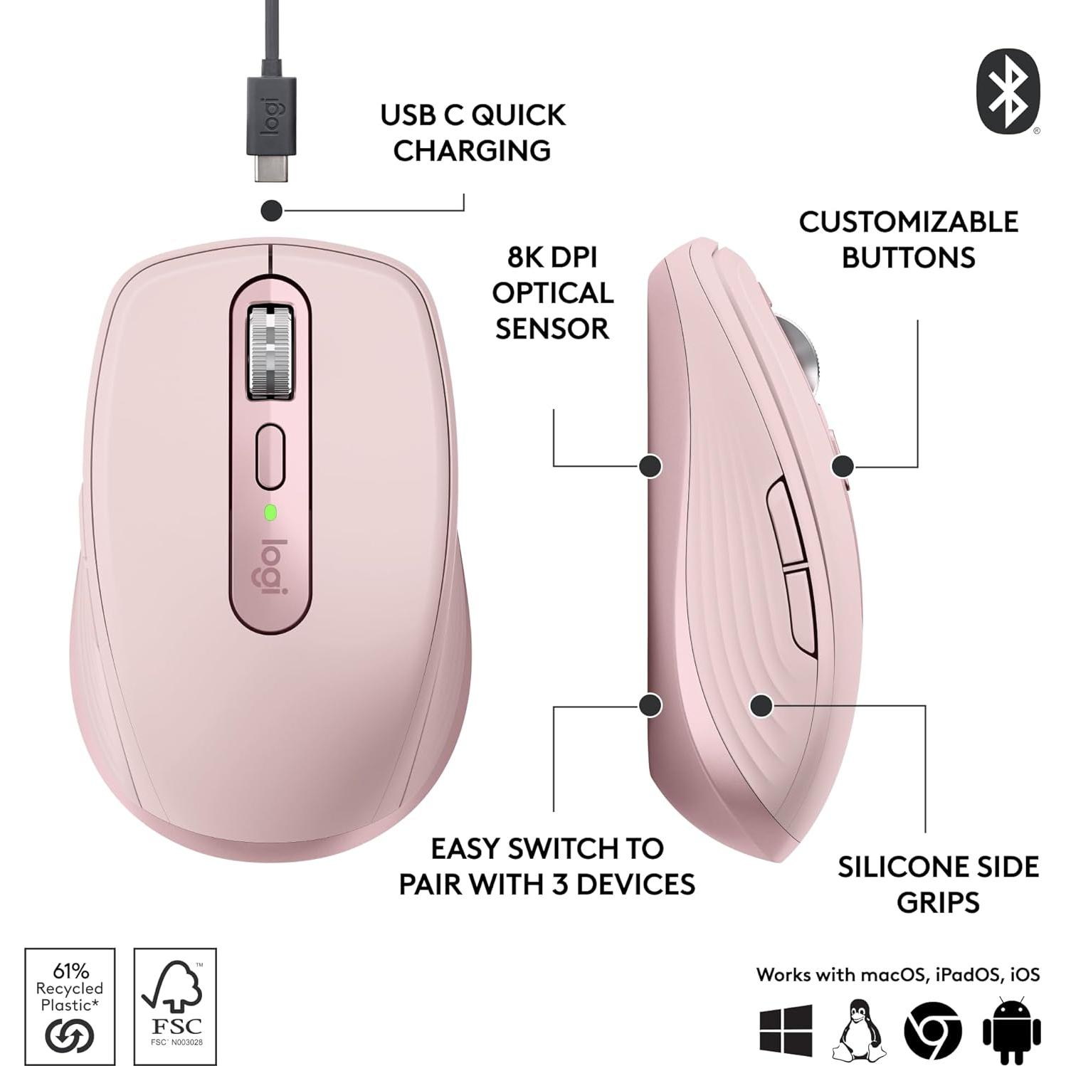 Ratón Inalámbrico Logitech MX Anywhere 3S Rosa 8K DPI
