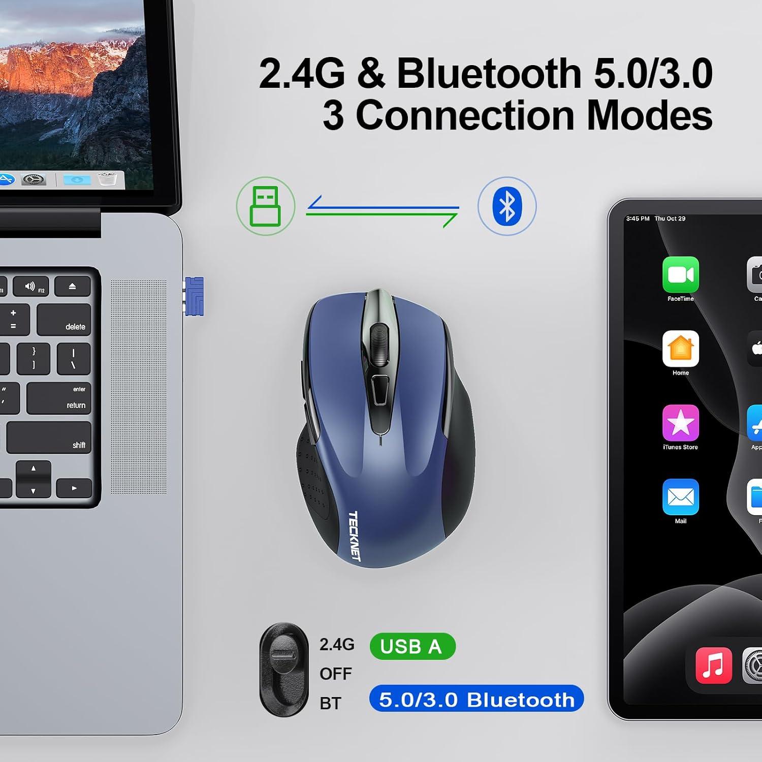 Ratón Inalámbrico TECKNET 4800 DPI Bluetooth y USB - Azul