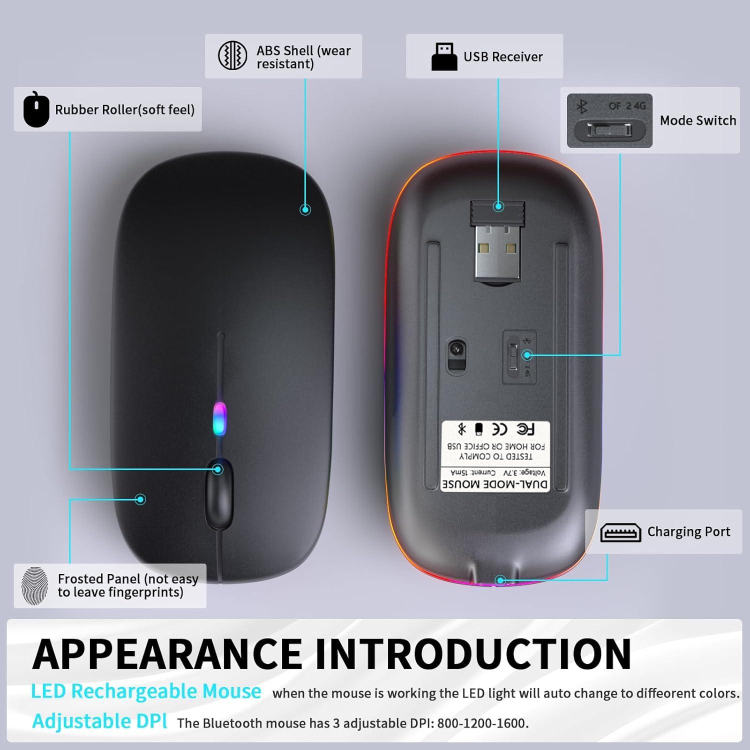 Ratón Inalámbrico Bluetooth KANMABPC Recargable Silencioso