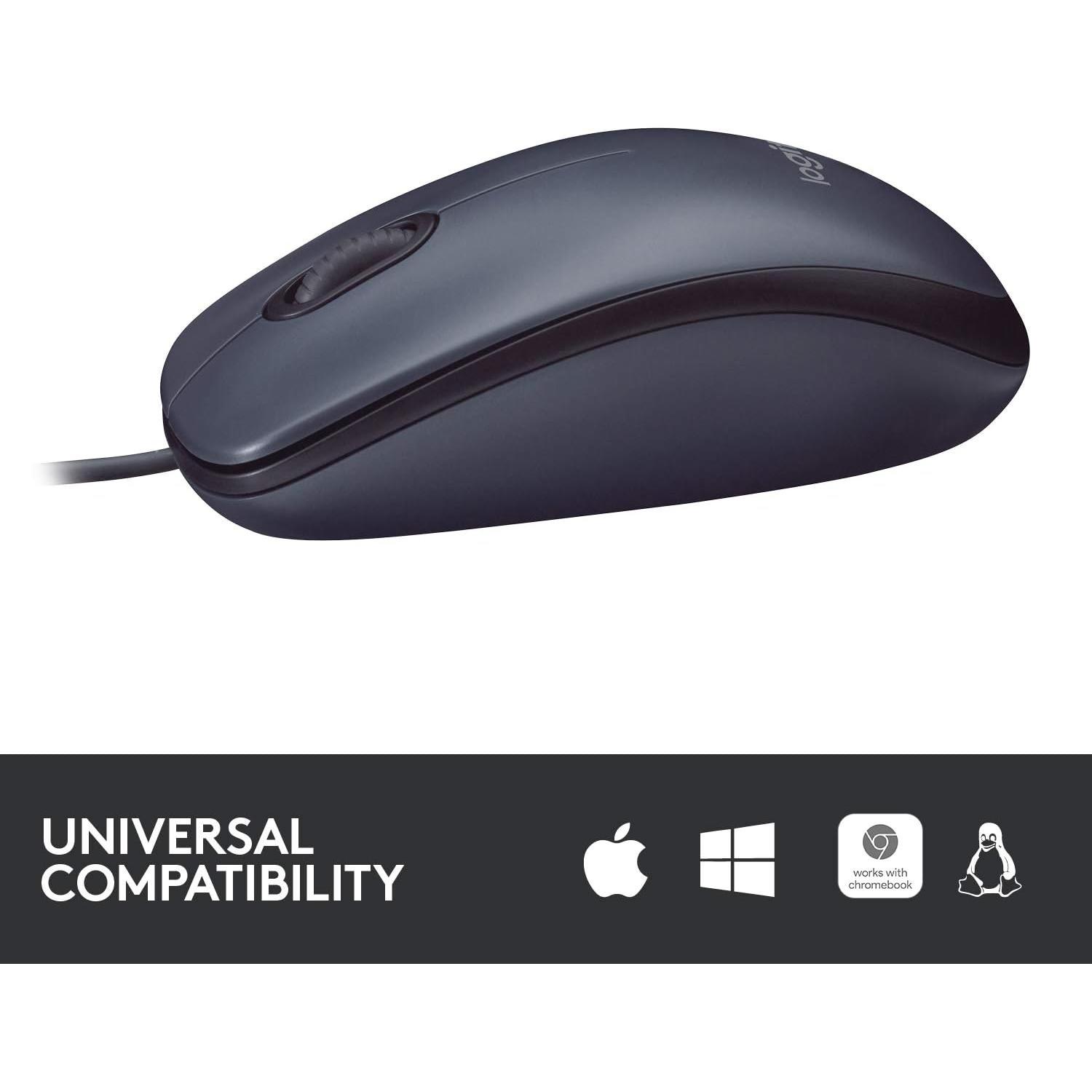 Logitech B100 Wired Mouse for Computer and Laptop, USB Corded Mouse, Right or Left Hand Use - Black