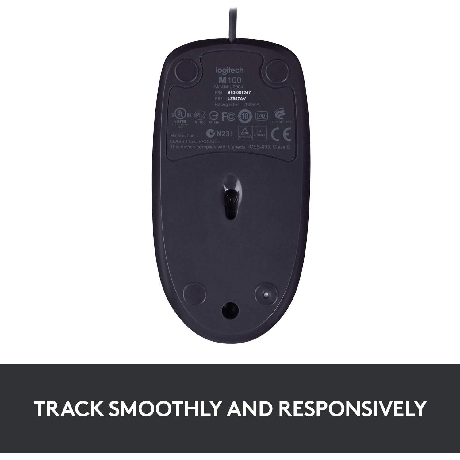 Logitech B100 Wired Mouse for Computer and Laptop, USB Corded Mouse, Right or Left Hand Use - Black