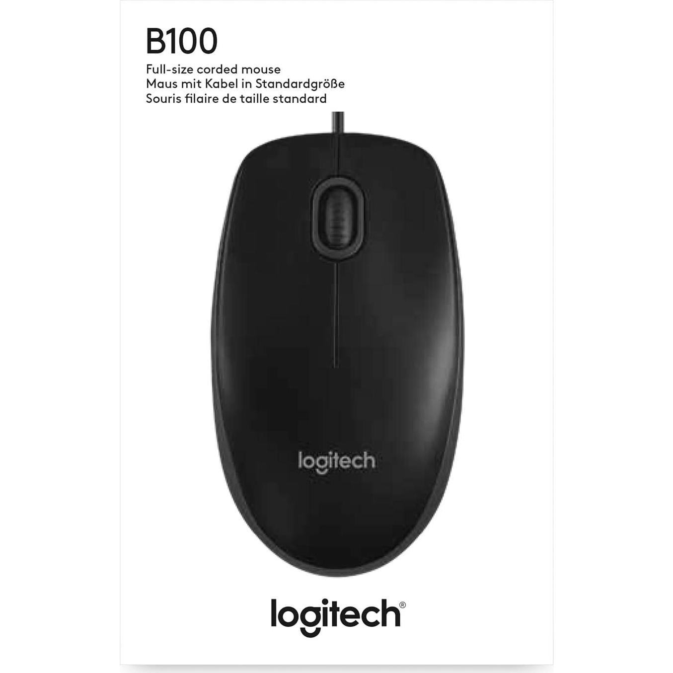 Logitech B100 Wired Mouse for Computer and Laptop, USB Corded Mouse, Right or Left Hand Use - Black