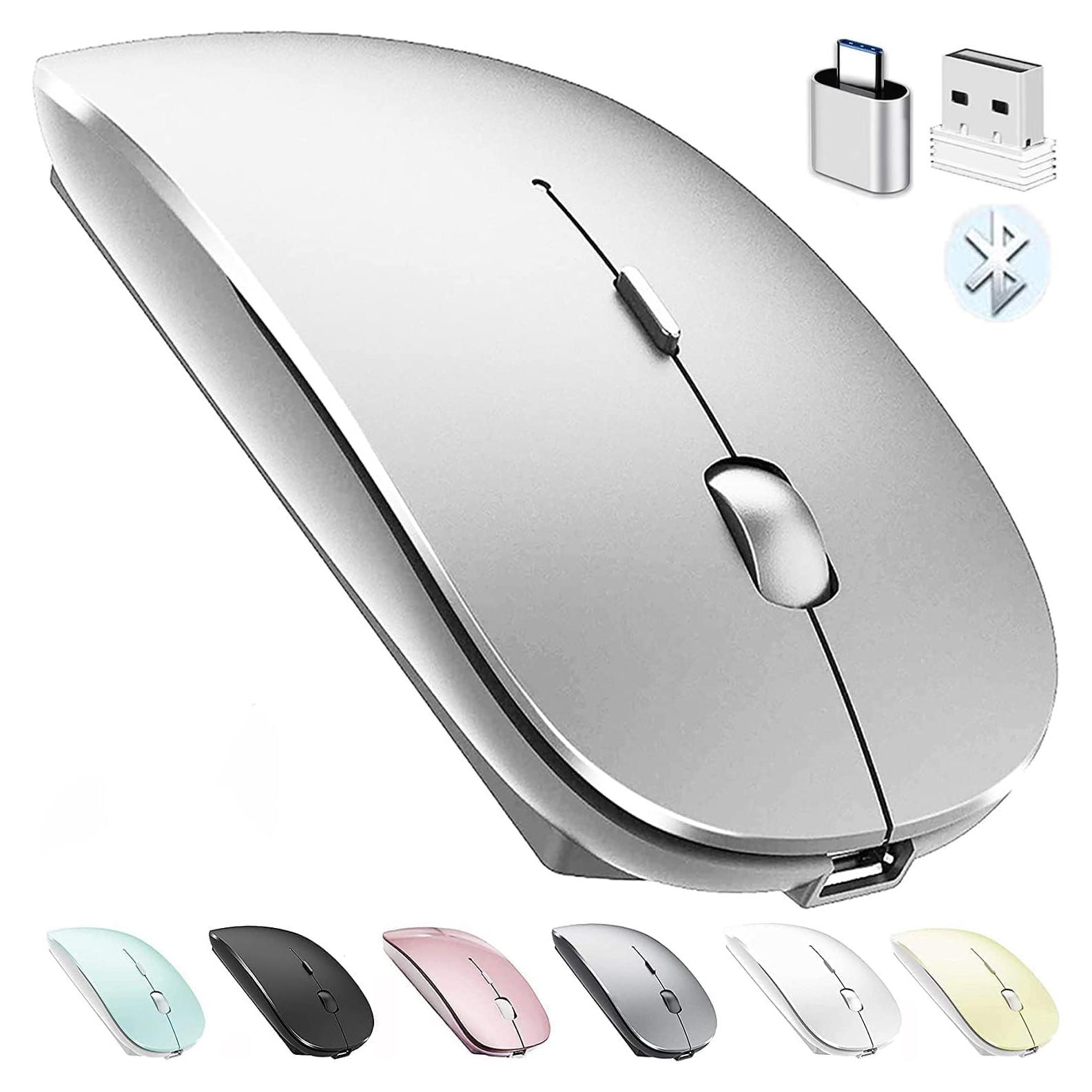 Ratón Inalámbrico Bluetooth PEIBO 5.2 + USB 2.4G Plata