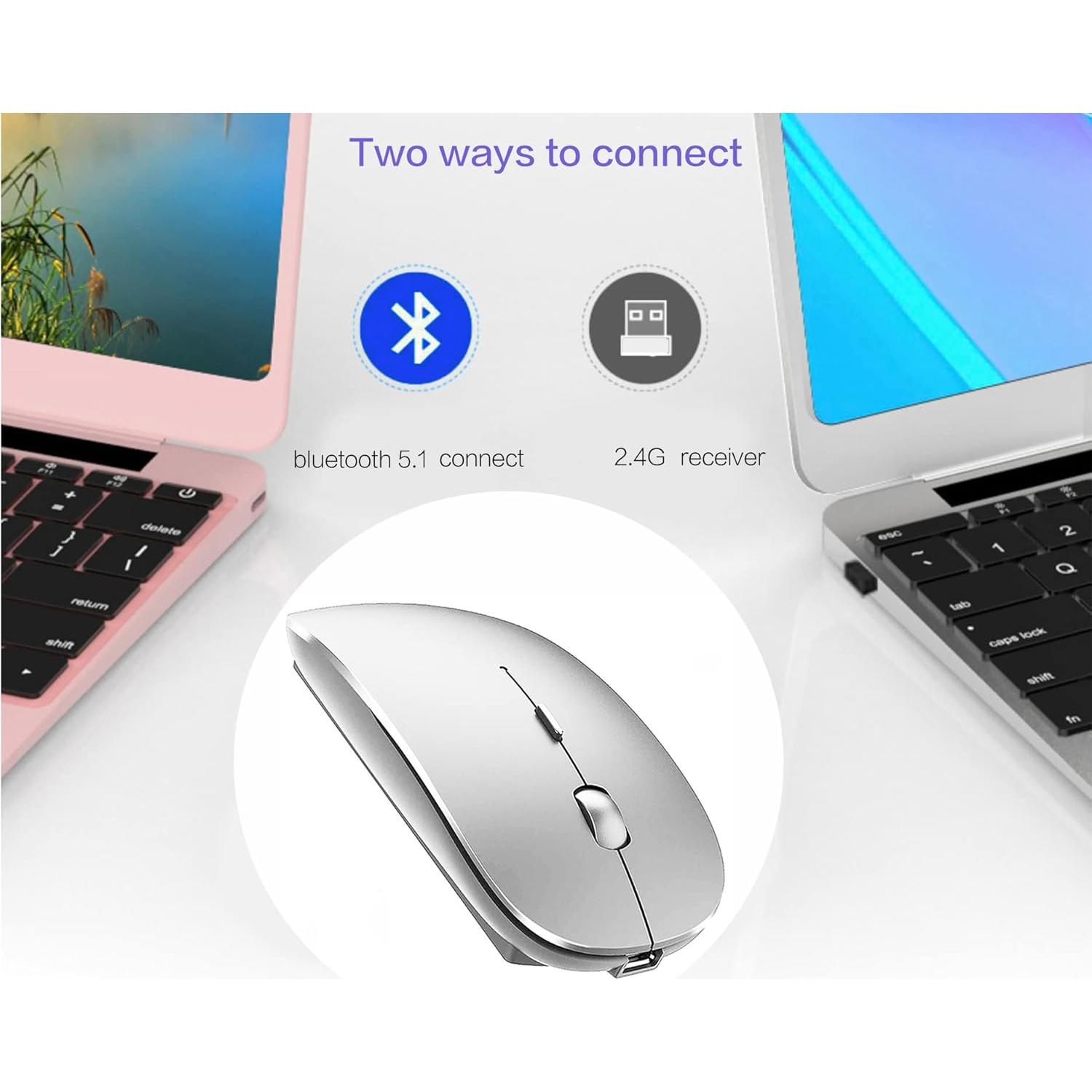 Ratón Inalámbrico Bluetooth PEIBO 5.2 + USB 2.4G Plata