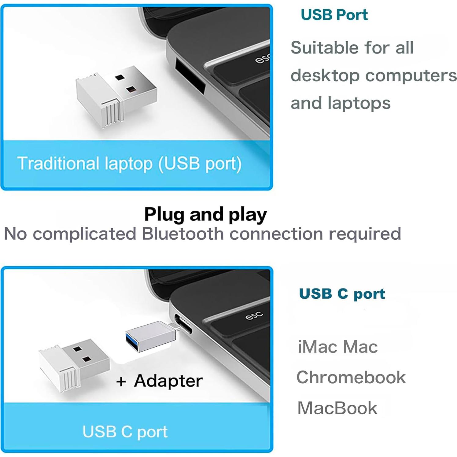 Ratón Inalámbrico Bluetooth PEIBO 5.2 + USB 2.4G Plata