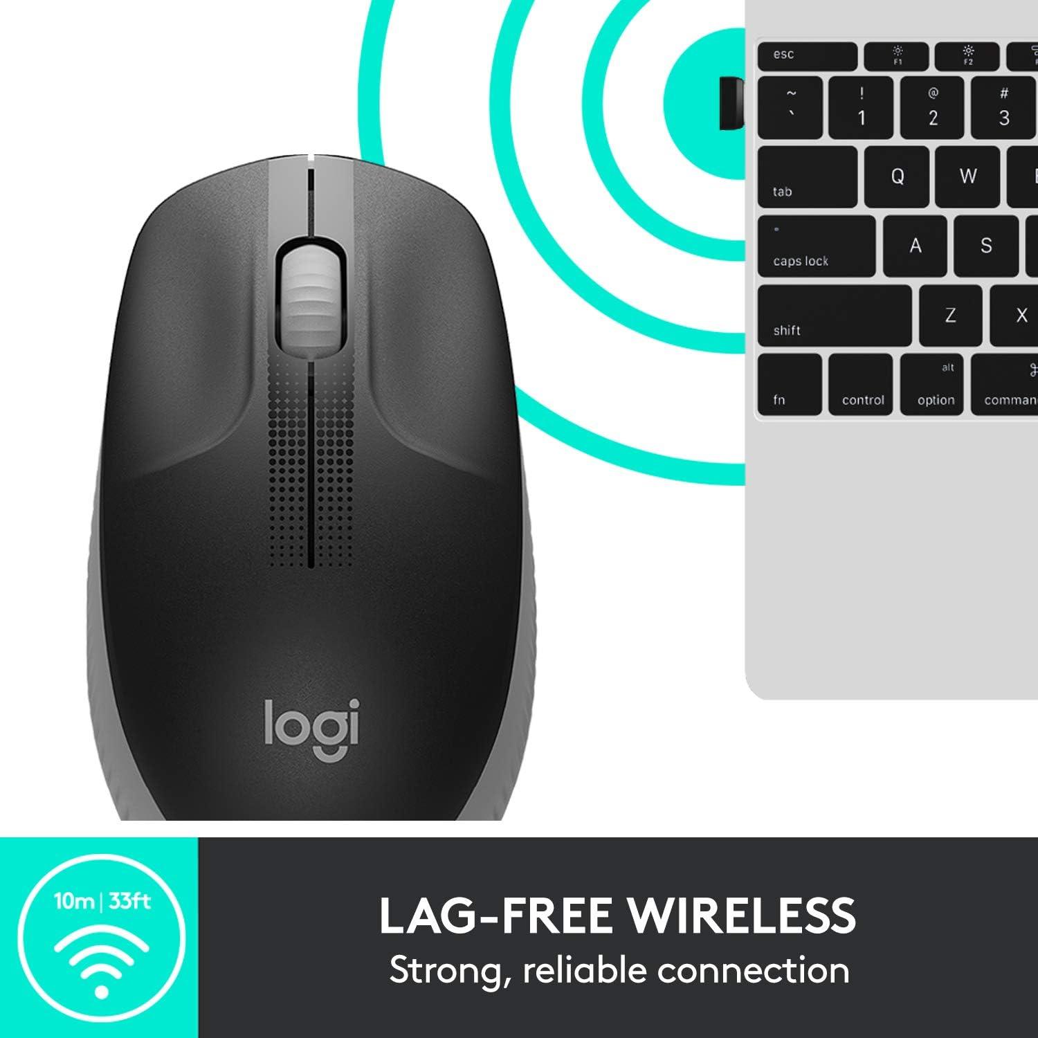 Mouse Inalámbrico Logitech M190 - Diseño Ergonómico Gris Medio
