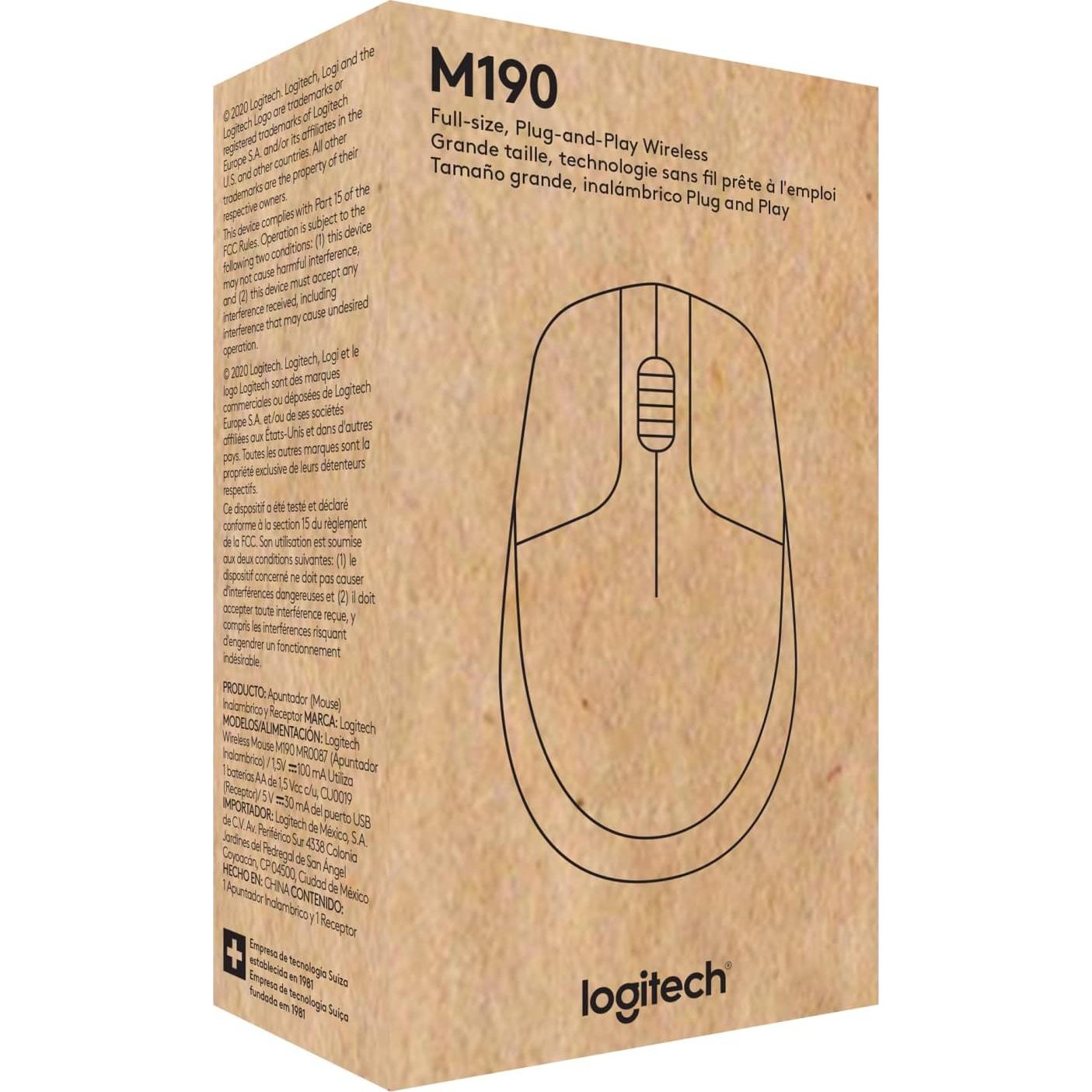 Mouse Inalámbrico Logitech M190 - Diseño Ergonómico Gris Medio