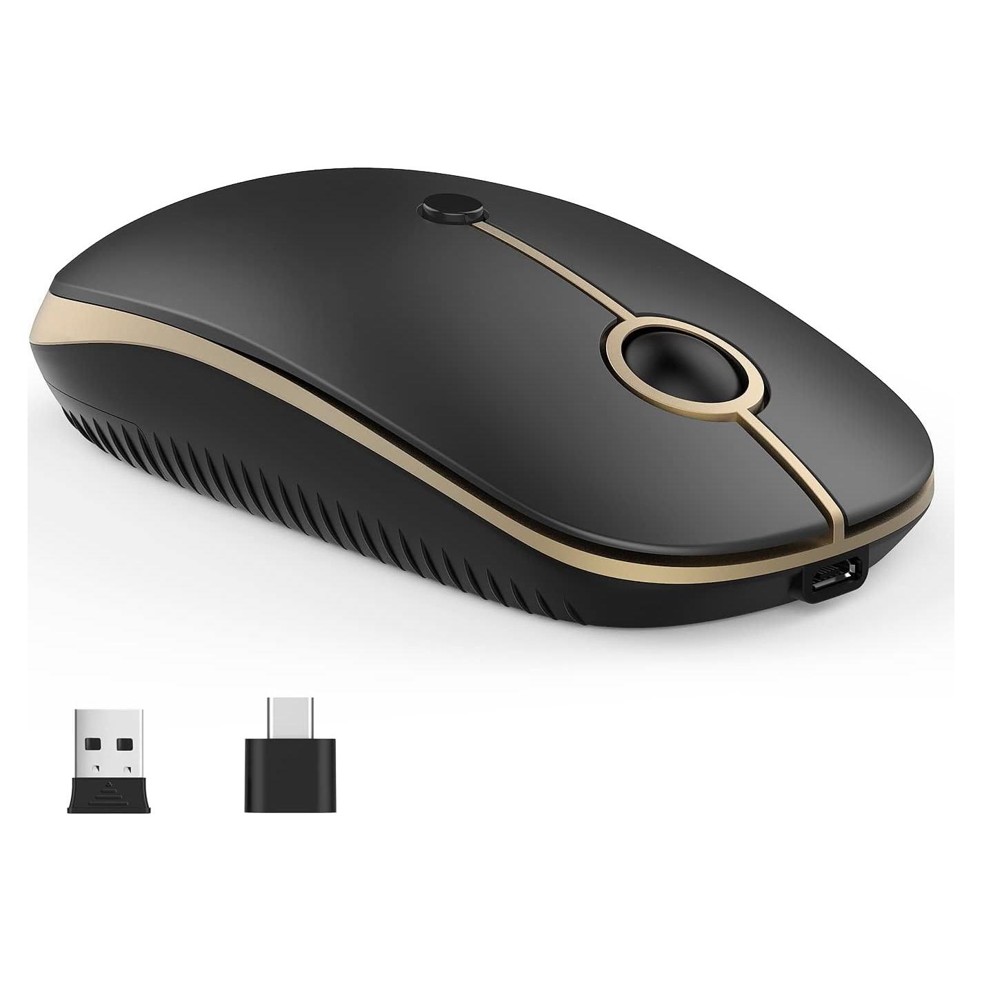 Ratón Inalámbrico Vssoplor Recargable Tipo C Silencioso Negro/Dorado