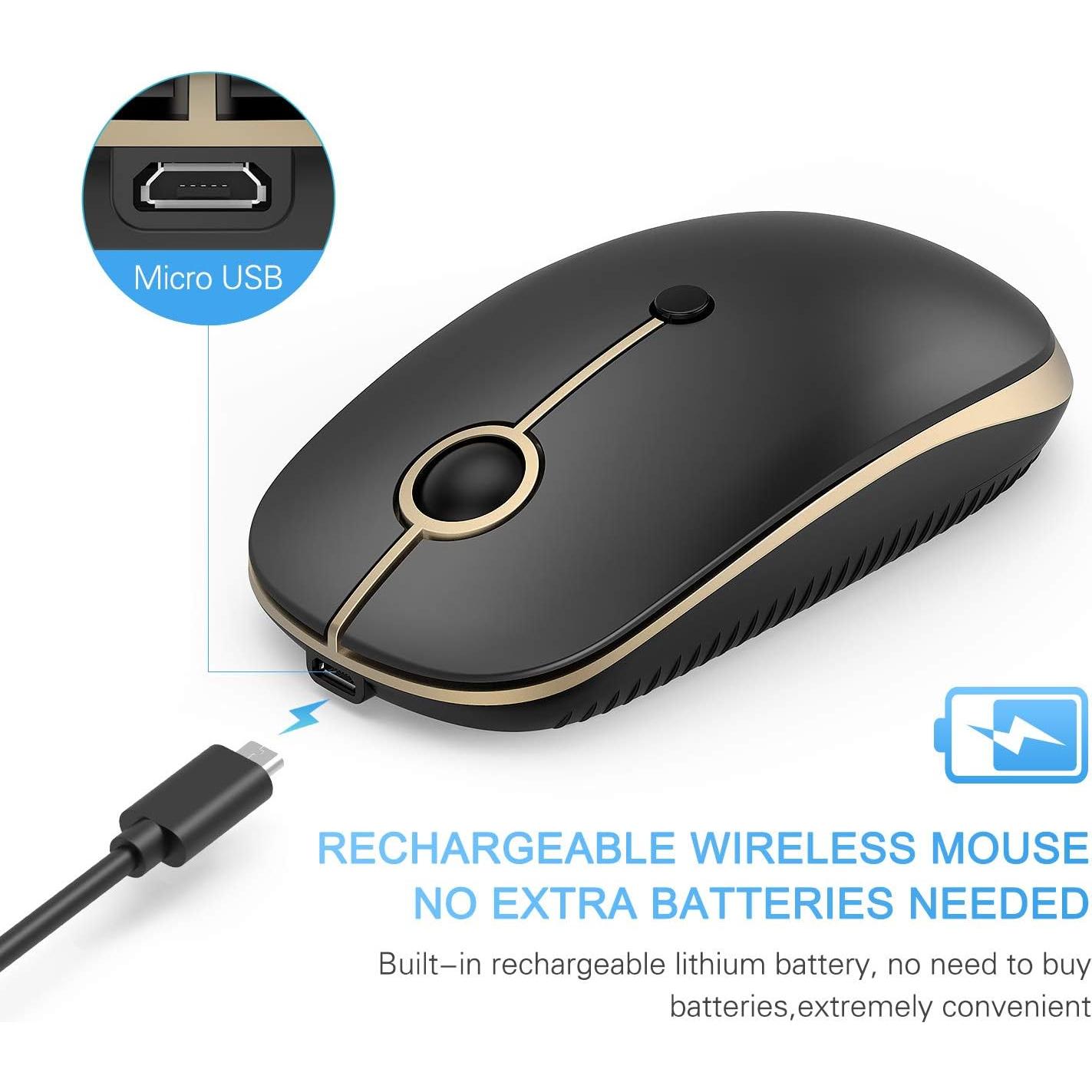 Ratón Inalámbrico Vssoplor Recargable Tipo C Silencioso Negro/Dorado