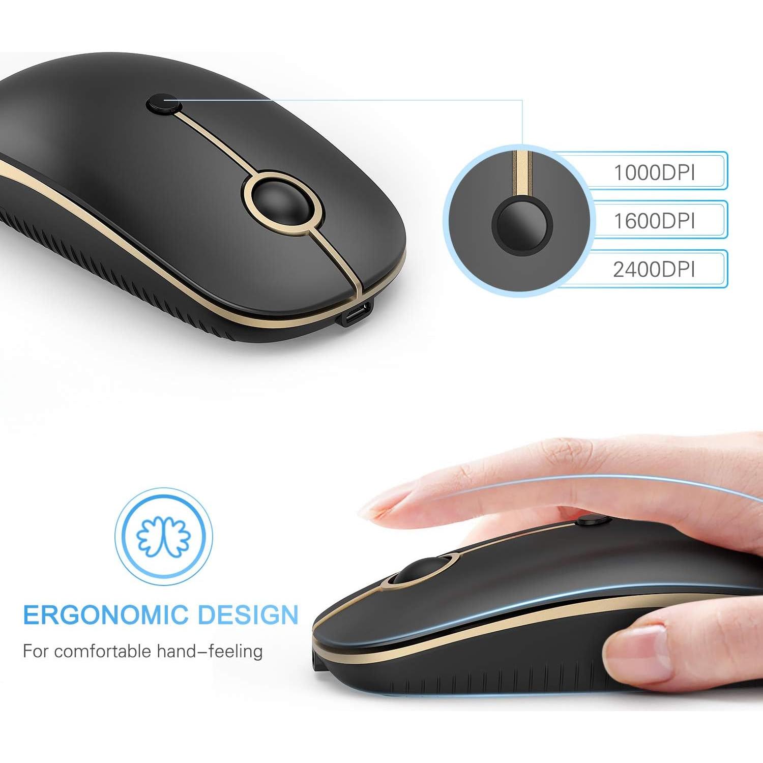 Ratón Inalámbrico Vssoplor Recargable Tipo C Silencioso Negro/Dorado