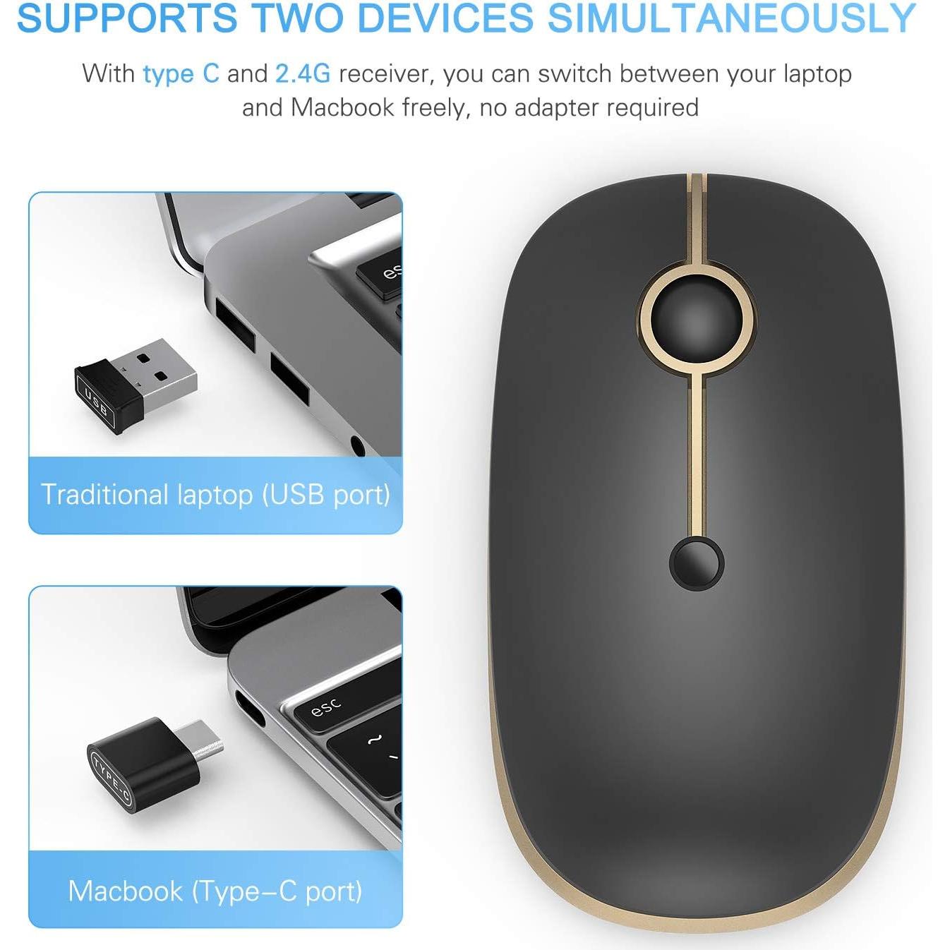 Ratón Inalámbrico Vssoplor Recargable Tipo C Silencioso Negro/Dorado