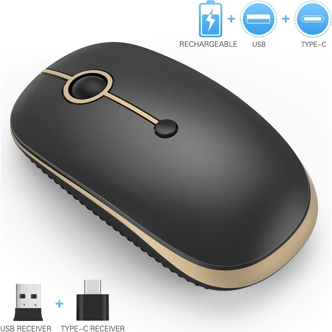 Ratón Inalámbrico Vssoplor Recargable Tipo C Silencioso Negro/Dorado