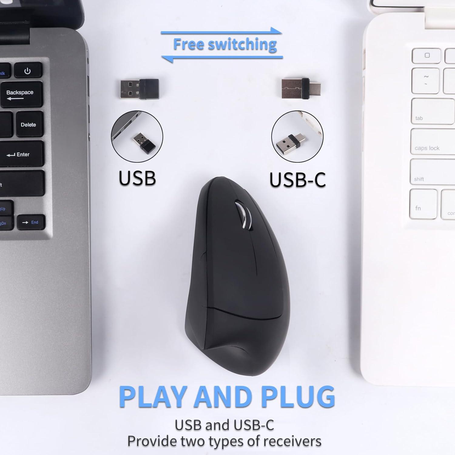 Ratón Vertical Inalámbrico Ergonómico Dtobhars 2.4GHz USB/Type-C