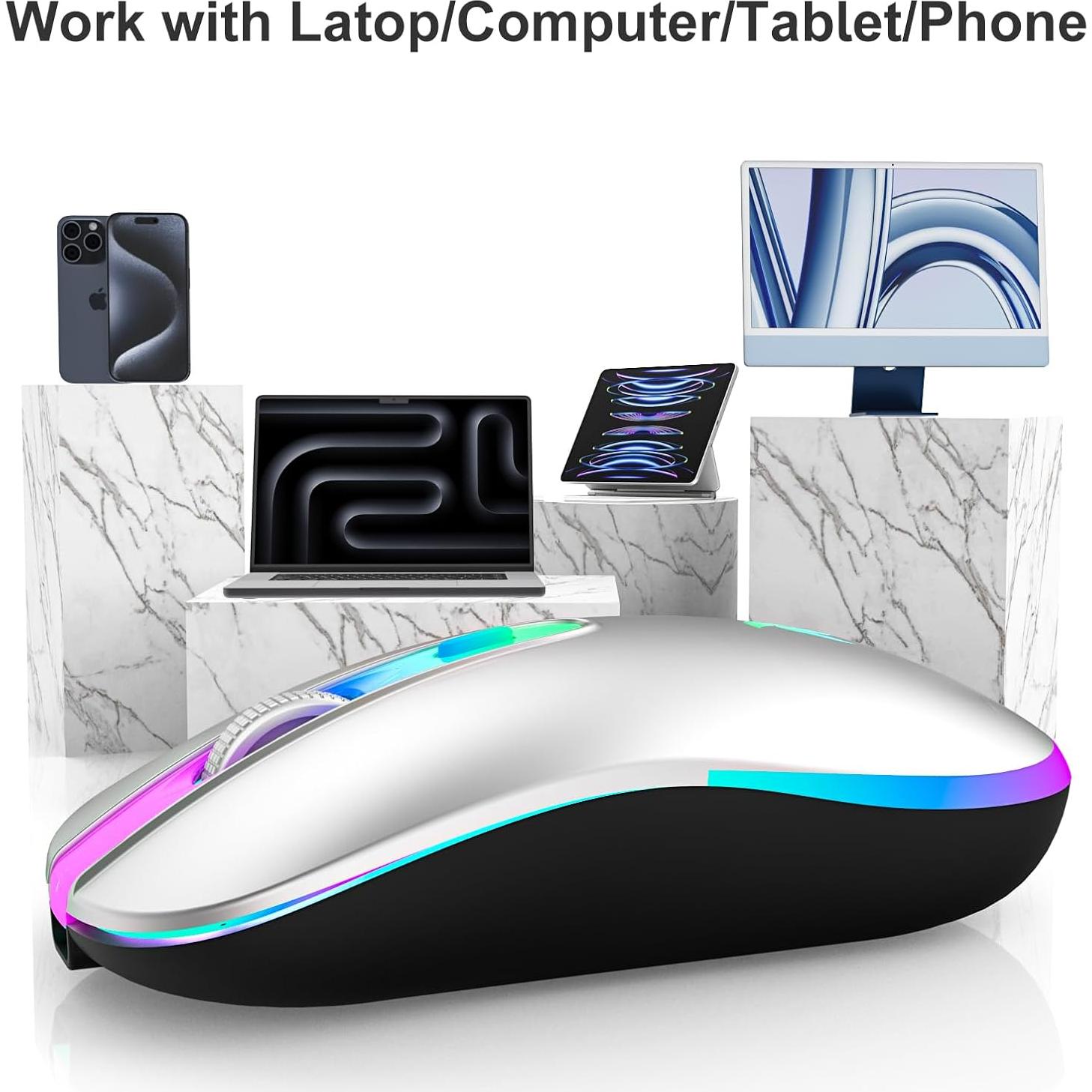 Ratón Inalámbrico HZD Óptico Ergonómico LED Plata 2.4G