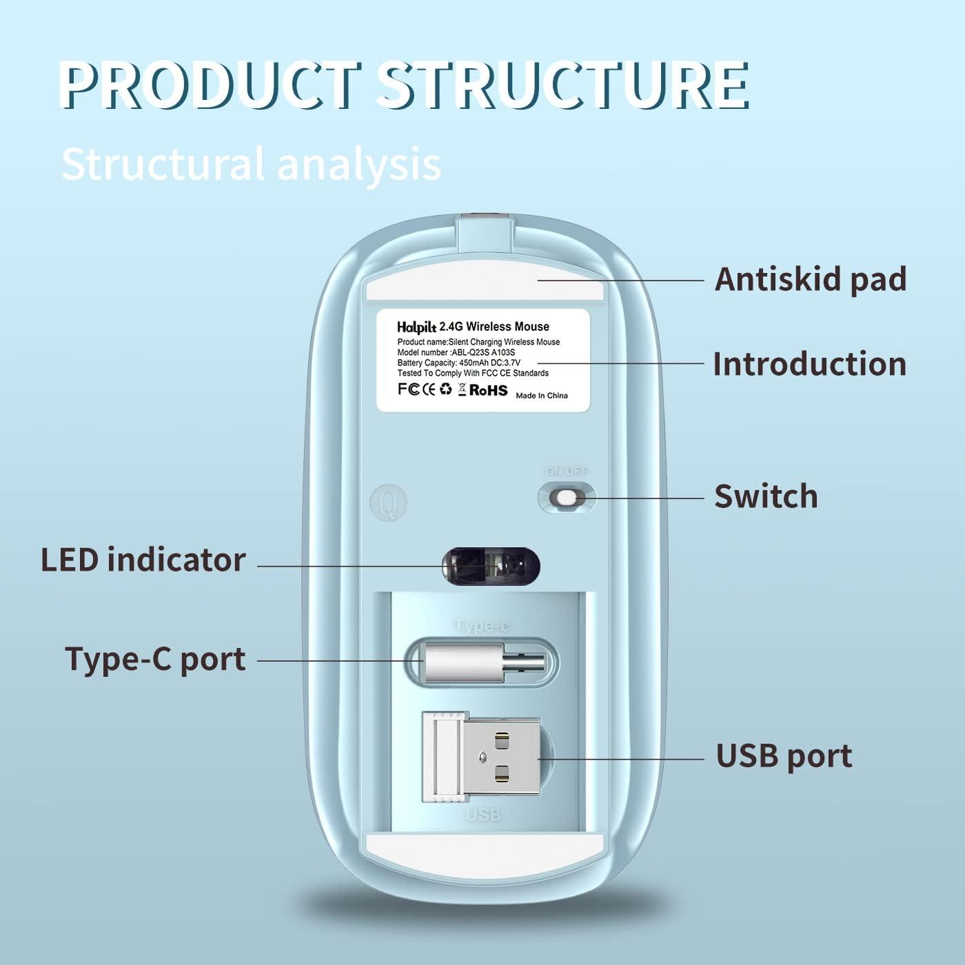 Ratón Inalámbrico Cargable Halpilt Q23S USB y Tipo-C Azul