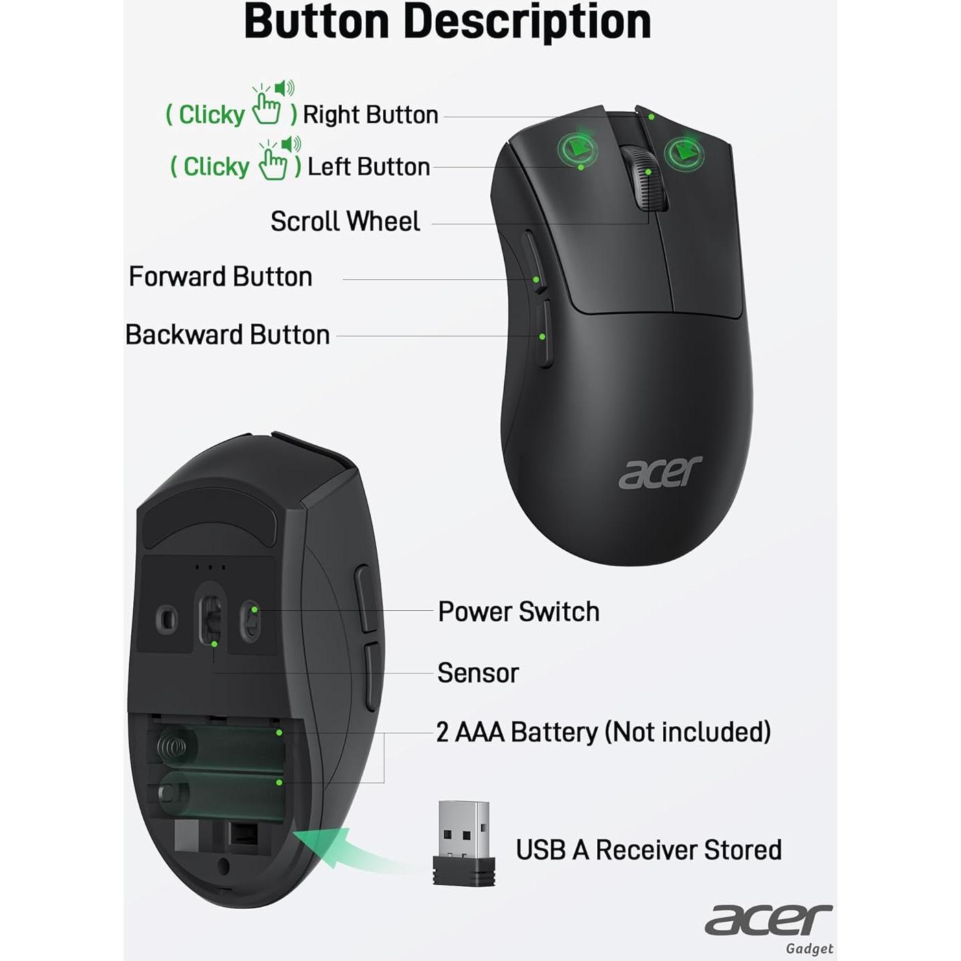 Ratón Inalámbrico Acer OMR243 1200 DPI USB 2.4GHz Negro