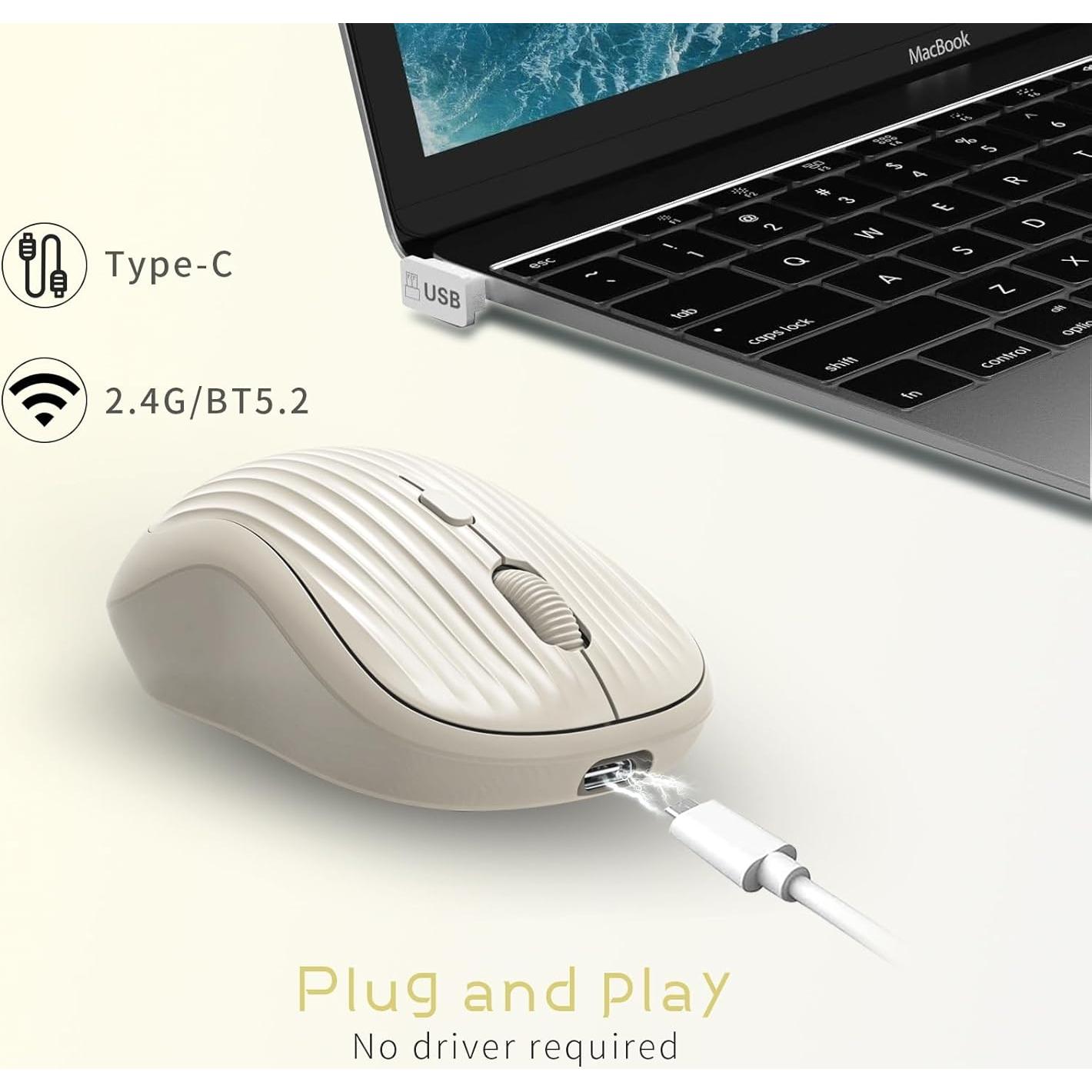 Ratón Inalámbrico ONE-UP Beige, Dual 2.4G + Bluetooth, Recargable